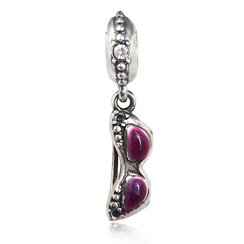 925 Sterling Silver Beaded Purple Sunglasses Charm for DIY Bracelets & Necklaces - Perfect for Jewelry Making, Gifts, and Fashion Accessories