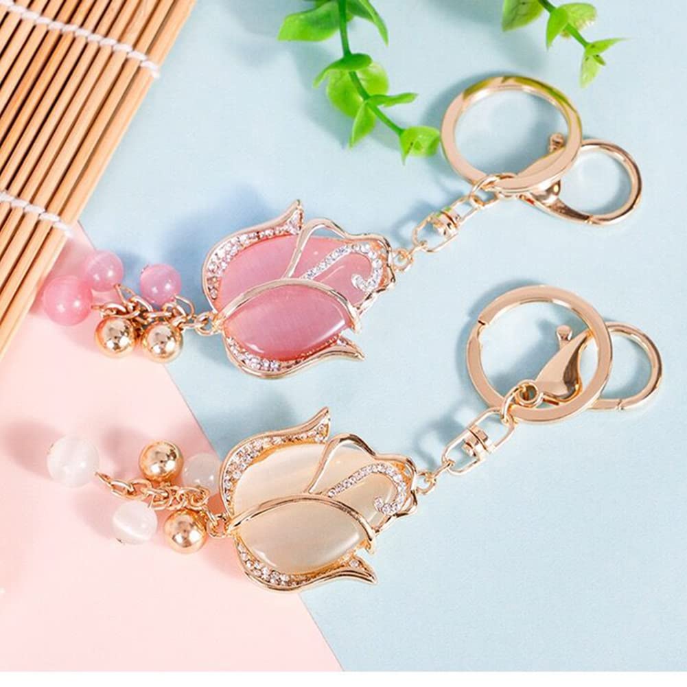 Zcargel Bling Bling Rhinestone Tulip Flower Car Keychain - Sparkling Crystal Key Chain Charm for Women, Perfect Car Accessory Gift for Her (Birthday, Valentine's Day, Mother's Day) - Use for Car Keys, Purse, Backpack & More