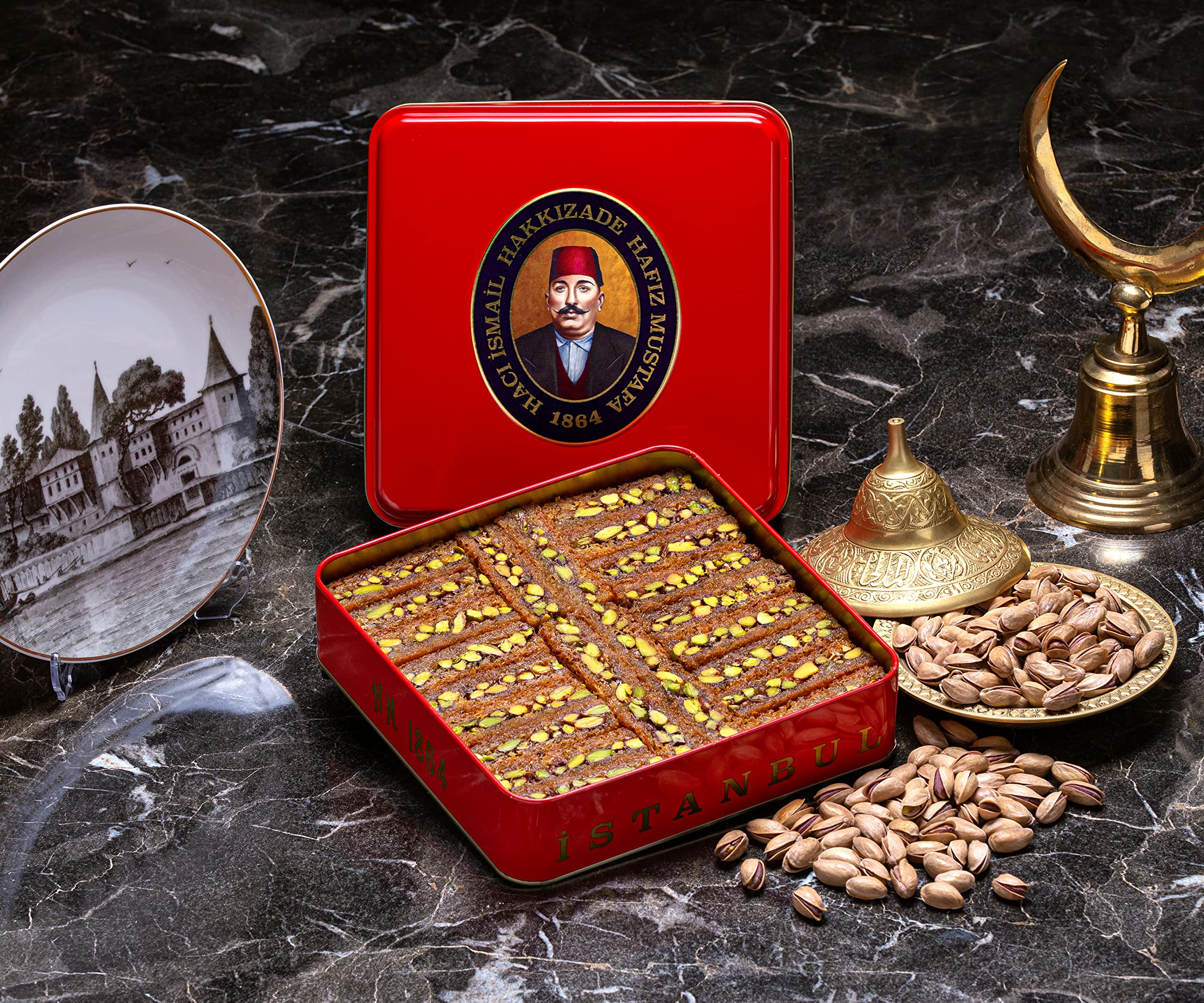 Hafiz Mustafa 1864 Istanbul Turkish Delight & Ottoman Kadaifi Dessert Snacks - Pistachio, Pomegranate, Milk Flavored Turkish Sweets Tray - Perfect Gift for Birthday, Christmas, Holidays - Ideal for Parties, Tea Time & Gourmet Treats