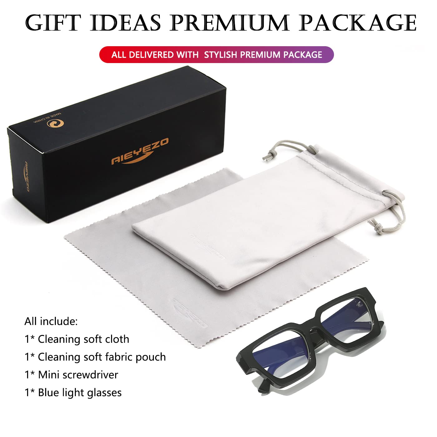 AIEYEZO Square Thick Frame Blue Light Blocking Glasses for Women & Men - Trendy Computer Eyeglasses for Office Work, Gaming & Screen Time Protection