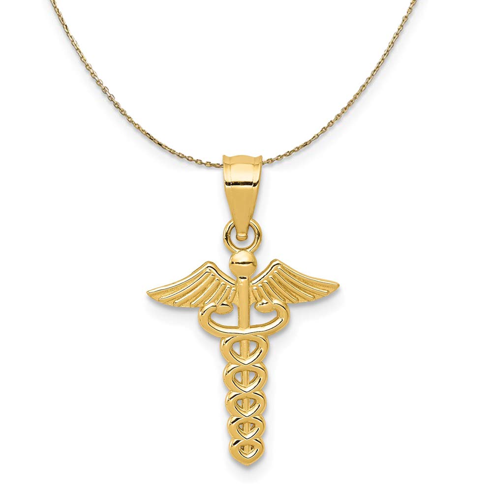 14k Yellow Gold Caduceus Necklace - Elegant Black Bow Jewelry for Gifts