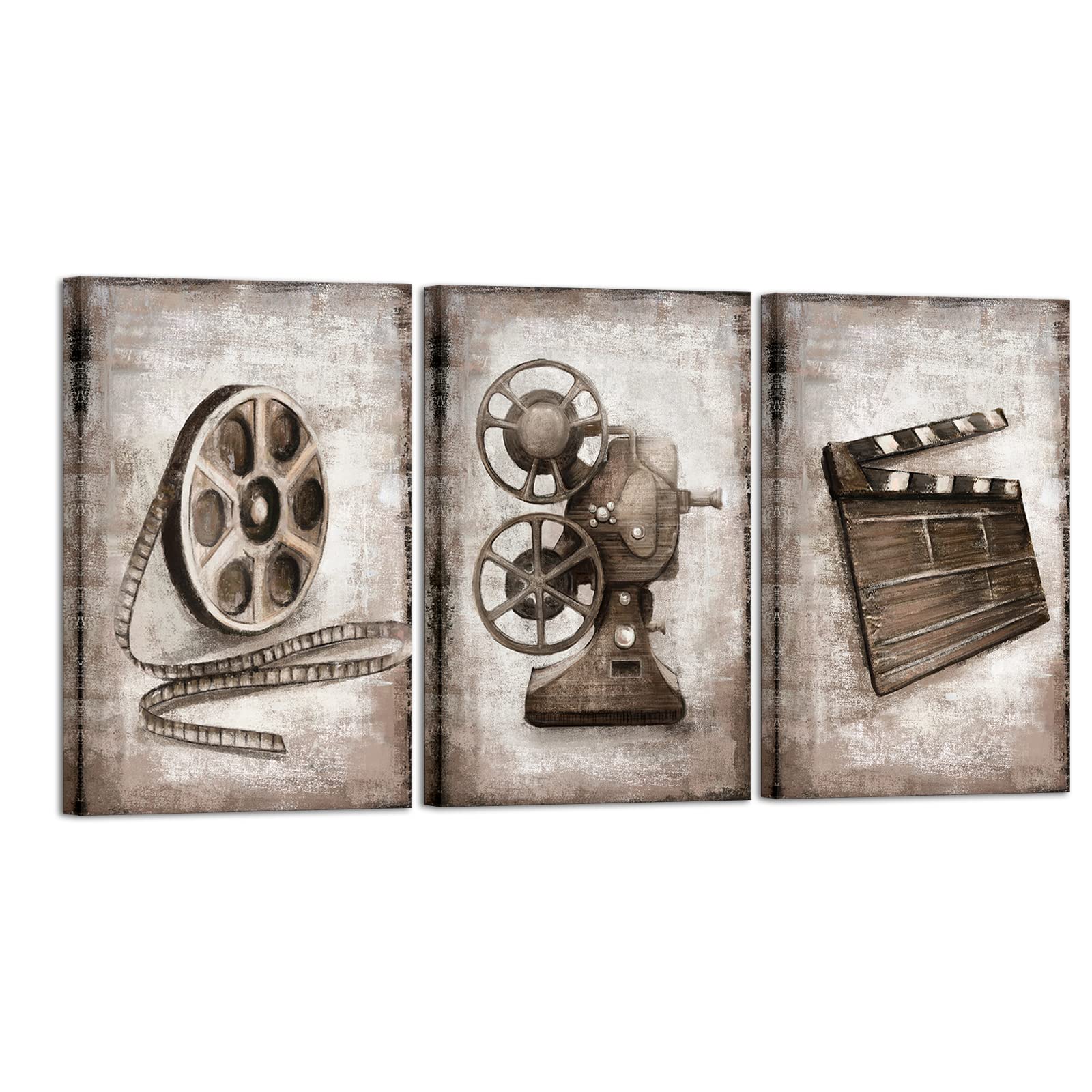 HomeoArt Framed Canvas Wall Art - 16x24 Inch 3-Panel Movie Theater Decor for Home Cinema & Media Room - Ready to Hang - Perfect for Movie Nights & Entertainment Spaces