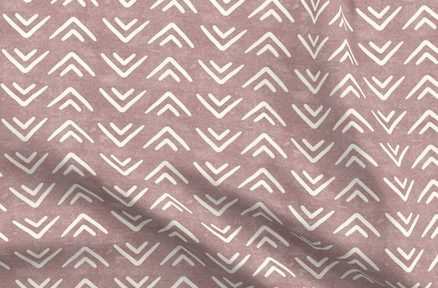 Bohemian Mud Cloth Triangle Printed Velvet Fabric - Fat Quarter for Upholstery, Home Decor & Apparel | Boho Farmhouse Style in Mauve | Perfect for Pillows, Curtains & DIY Crafts