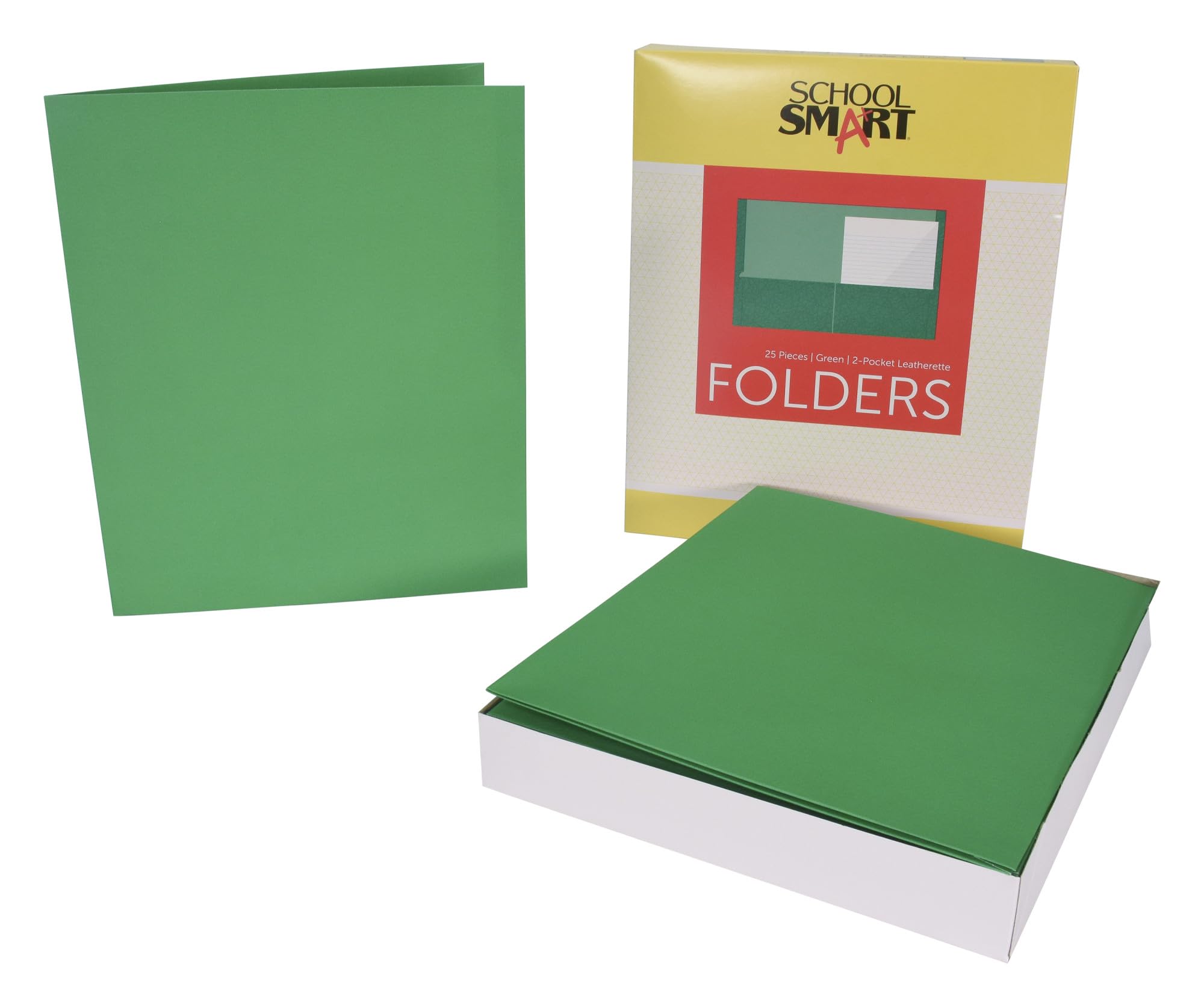 School Smart 2-Pocket Folders Without Brads - Green (Pack of 25) - Perfect for Classroom Organization, Homework Assignments & Student Binders