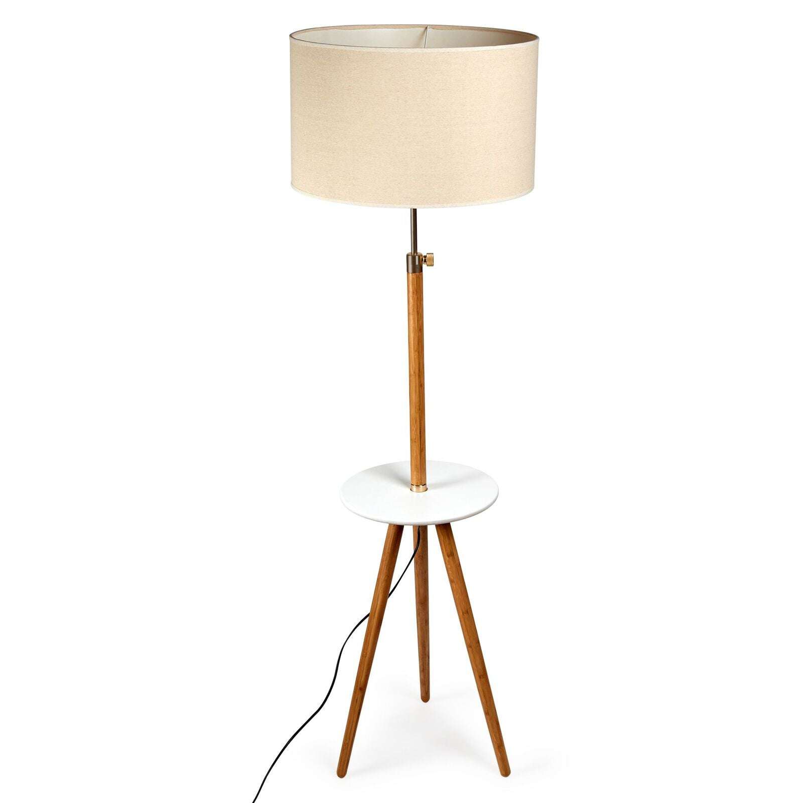 165cm Adjustable Bamboo Floor Lamp with Linen Shade & Shelves - Modern Reading Light for Living Room, Bedroom, and Office