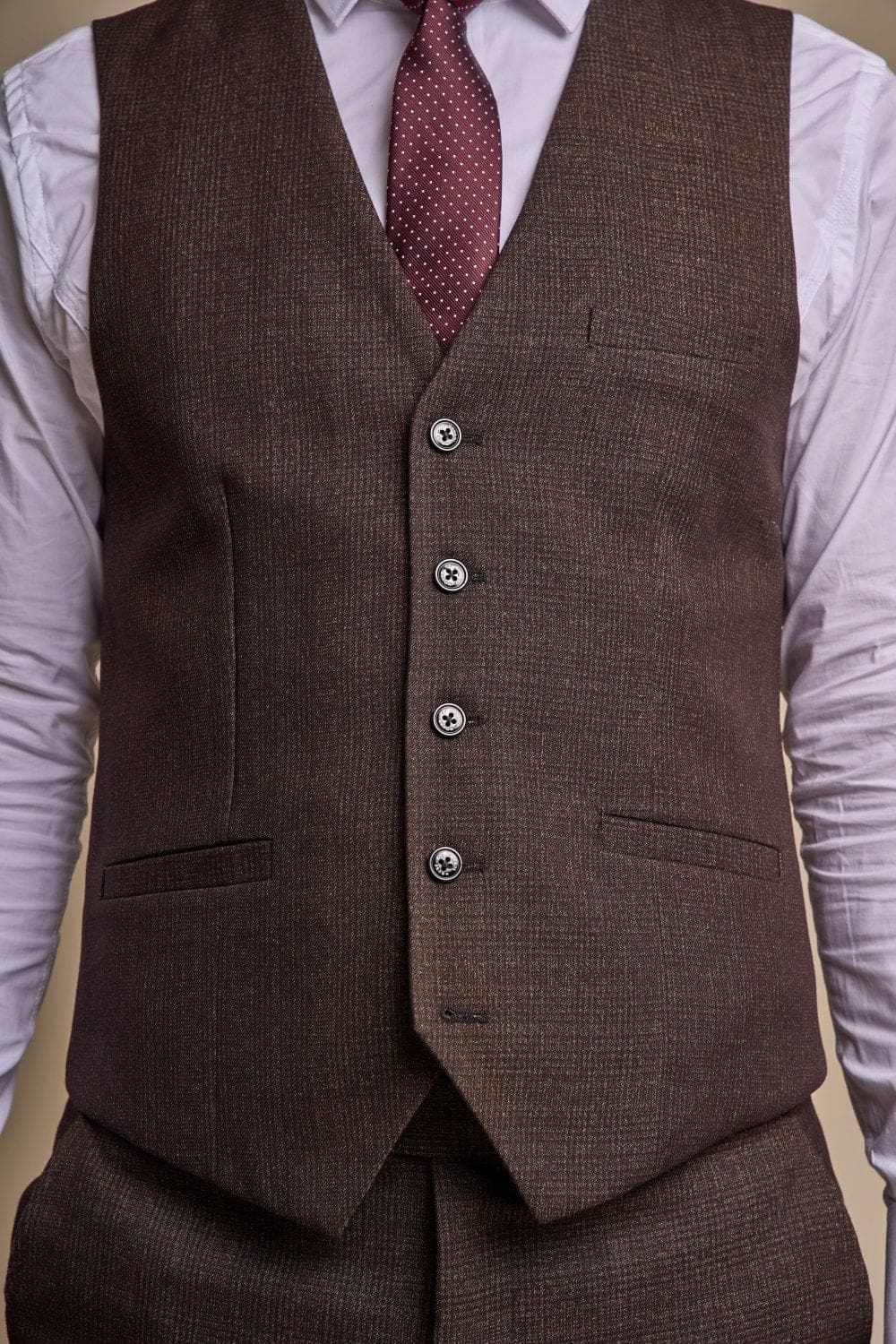 Cavani Caridi Men's Brown Tweed Waistcoat Vest | Formal & Casual Slim Fit Vest for Weddings, Office & Special Occasions