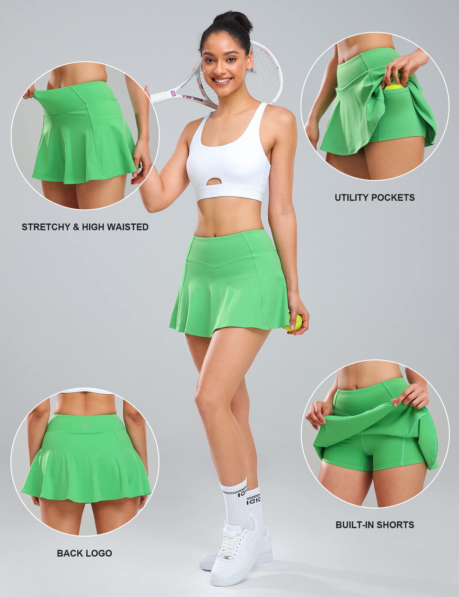 1a1a Women's High Waisted Tennis & Golf Skorts with Pockets - Athletic Skirt with Built-in Shorts for Sports & Outdoor Activities - Perfect for Tennis, Golf, Running and Workout