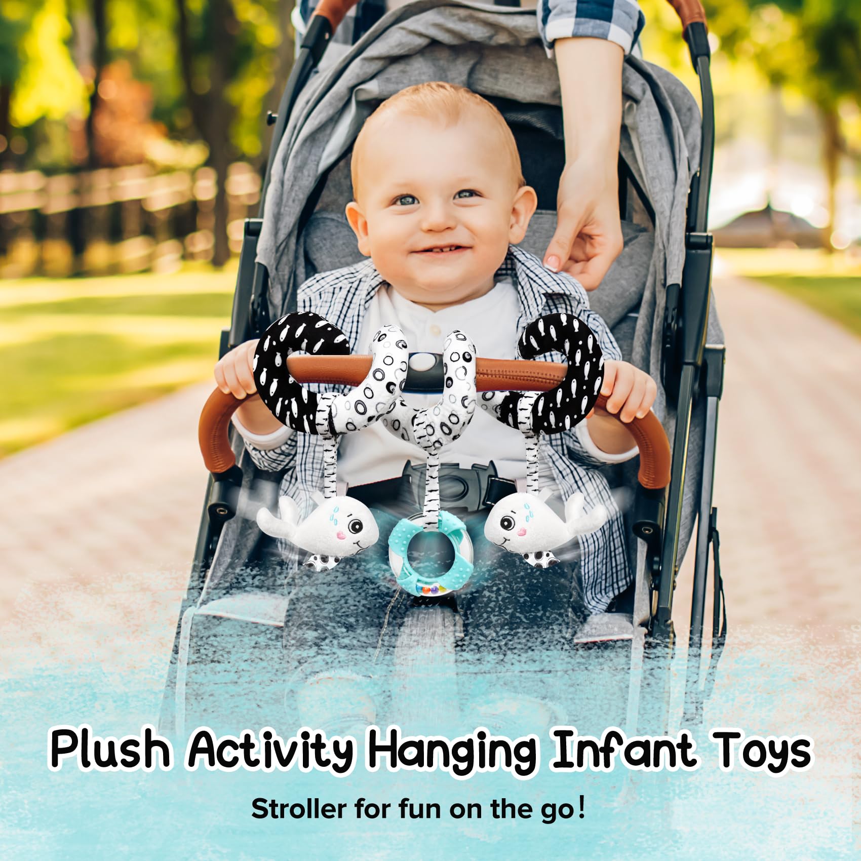 Black and White High Contrast Sensory Toys for Babies - Spiral Hanging Stroller & Car Seat Plush Activity Toy | Newborn Developmental Gift for Baby Shower, Easter Basket, Birthday Party Favors | Perfect for Visual Stimulation and Early Learning
