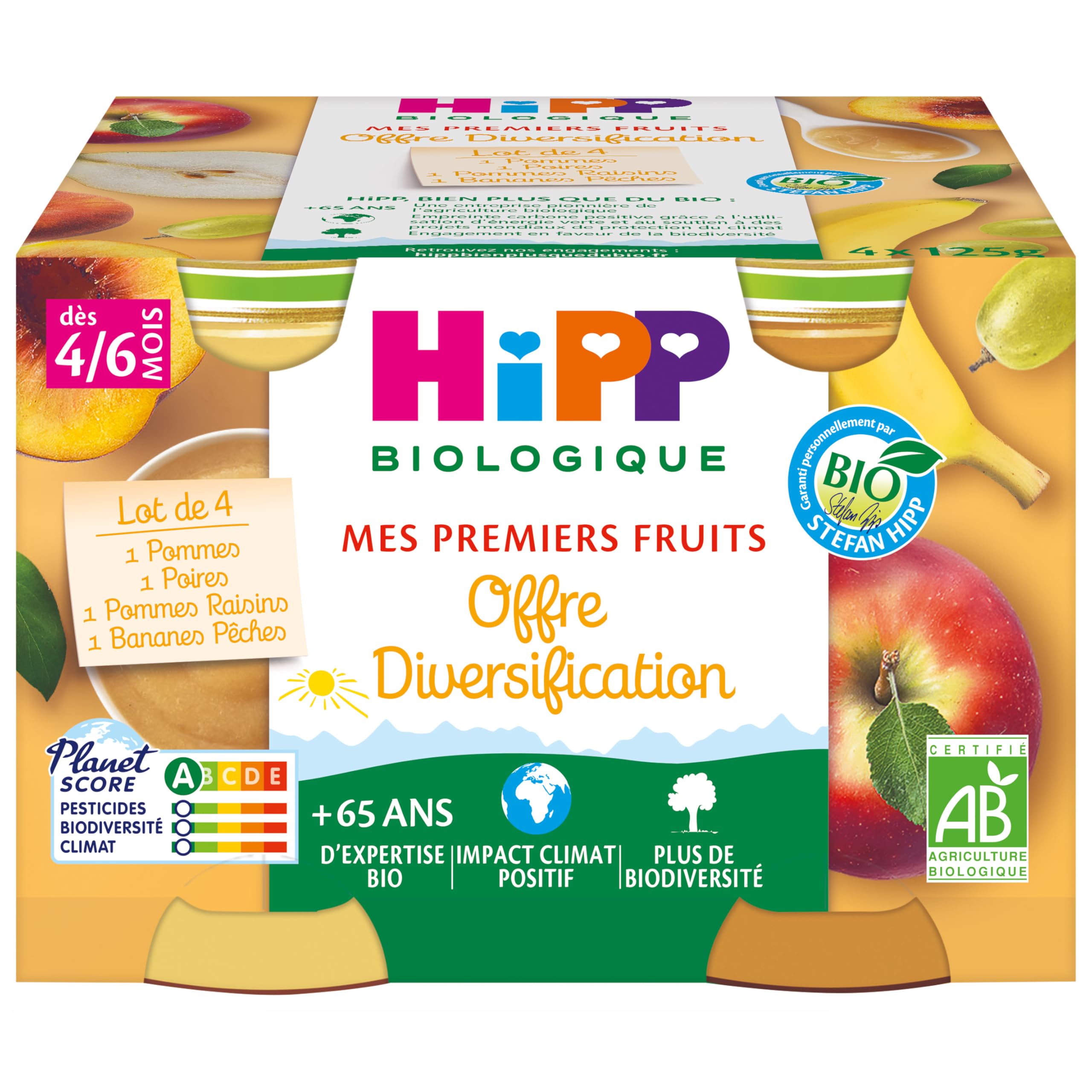 Organic Hipp Baby Food - First Fruits Variety Pack for 4-6 Months Old (16 x 125g Jars) | Gentle Weaning & Healthy Snacks for Infants | Perfect for On-the-Go Feeding & Early Nutrition
