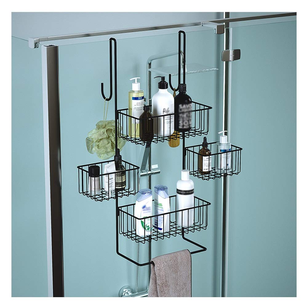 Stainless Steel Bathroom Shelves - Shower Organizer with Hanging Basket, Multi-Layer Wall Mounted Storage Rack for Bathroom, Shower Room & Toilet (Black, 25.2
