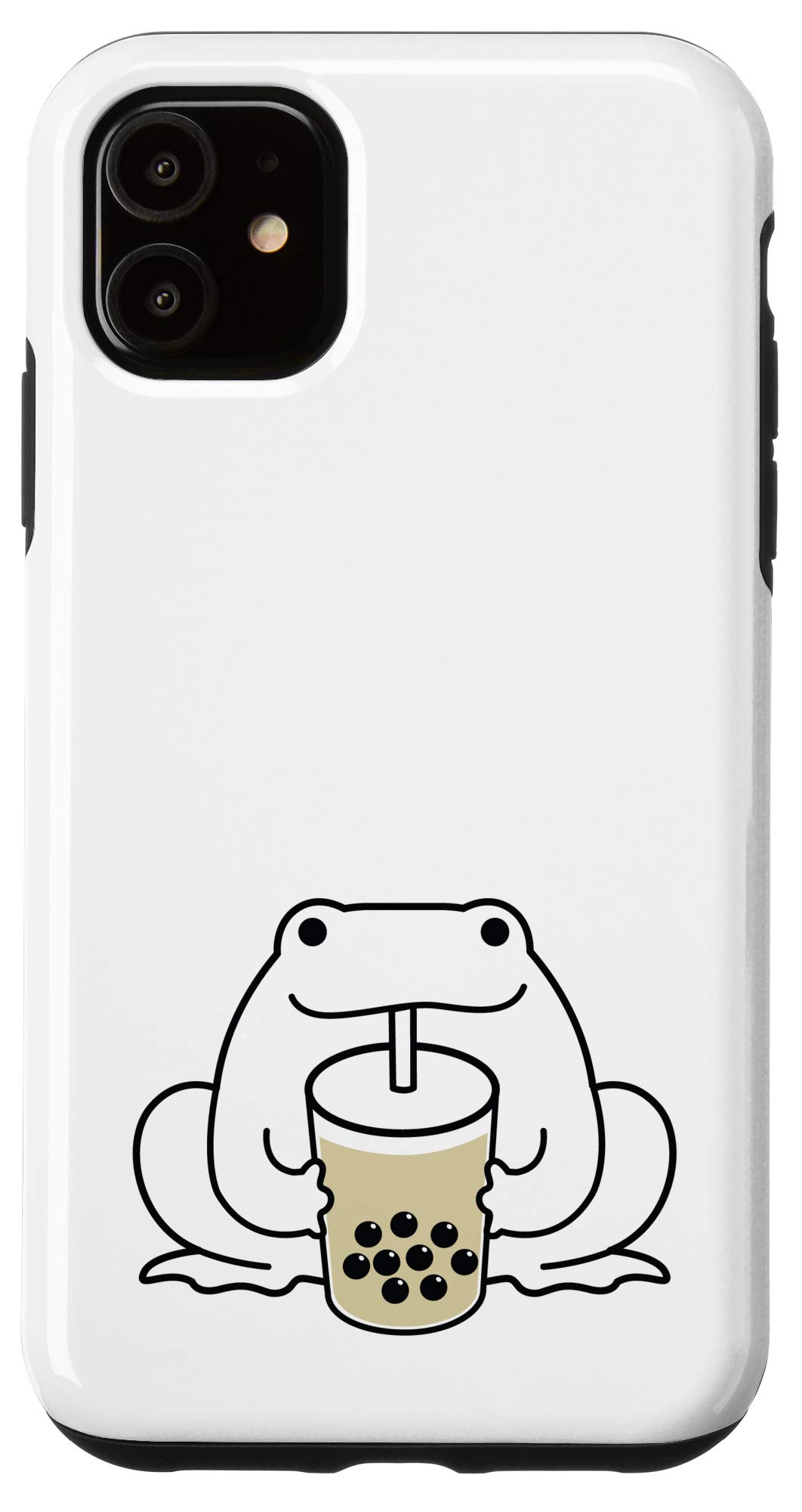 Cute Kawaii Frog Drinking Boba Bubble Milk Tea iPhone 11 Case - Trendy Protective Cover for Girls, Teens & Women - Perfect for School, Work & Daily Use