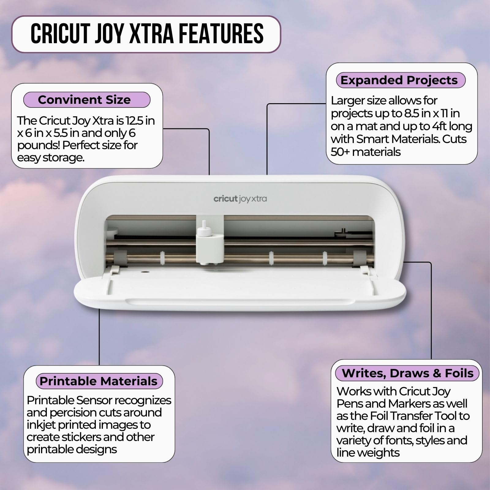 Cricut Joy Xtra Cutting Machine Bundle with Smart Vinyl, Transfer Tape & Weeder Tool - Beginner Friendly DIY Craft Machine for Home Decor, Scrapbooking & Personalized Gifts - Perfect for Crafters & Small Businesses