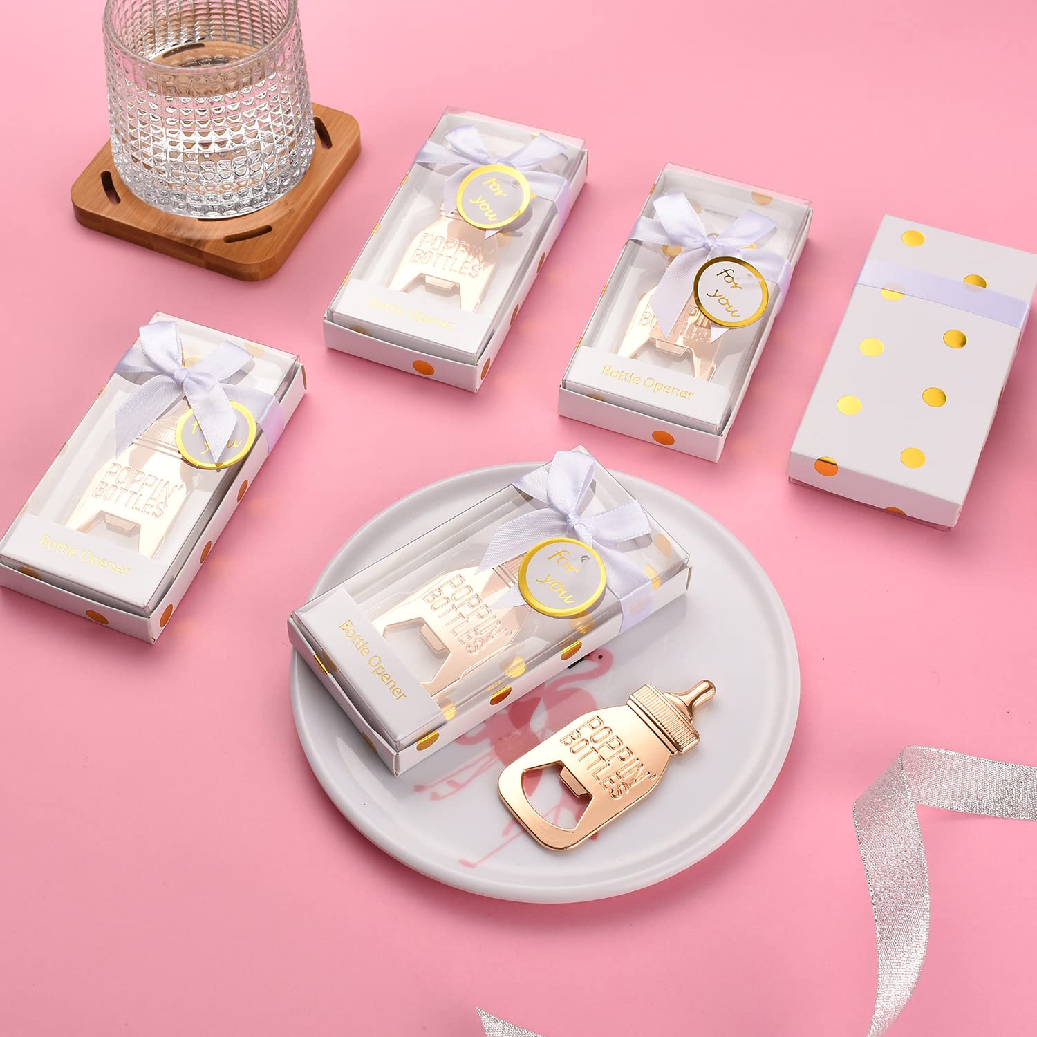 36 Pack Baby Shower Bottle Openers - Poppin Bottle Shaped Neutral Reveal Party Favors, Guest Supplies & Decorations (White) - Perfect for Baby Showers, Gender Reveals & Bridal Showers