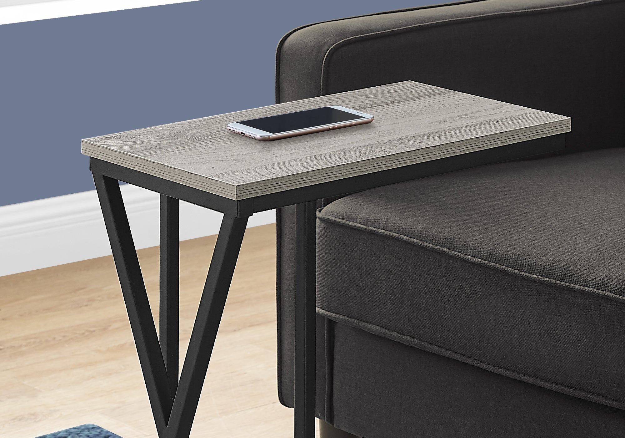 Modern Accent Table 25 Inch Height with Grey Top and Black Metal Frame - Perfect for Living Room, Bedroom, or Office Decor