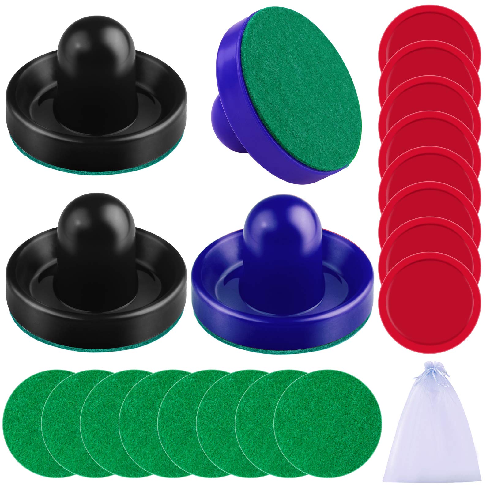 URATOT Air Hockey Paddles & Pucks Set - 4 Pushers, 8 Red & 8 Green Pucks - Replacement Accessories for Air Hockey Game Tables - Perfect for Family Game Nights & Arcade Entertainment