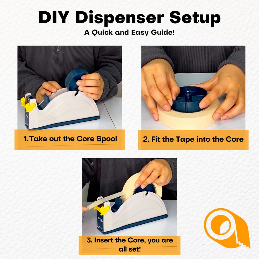 WOD TTD1SD Heavy Duty Steel Tape Dispenser for Office & Home - 1 Inch Wide Tape, 3 Inch Core, Weighted Rubber Base for Stability, Blue & Gray (Pack of 10) - Perfect for Mailing, Packaging & Crafting