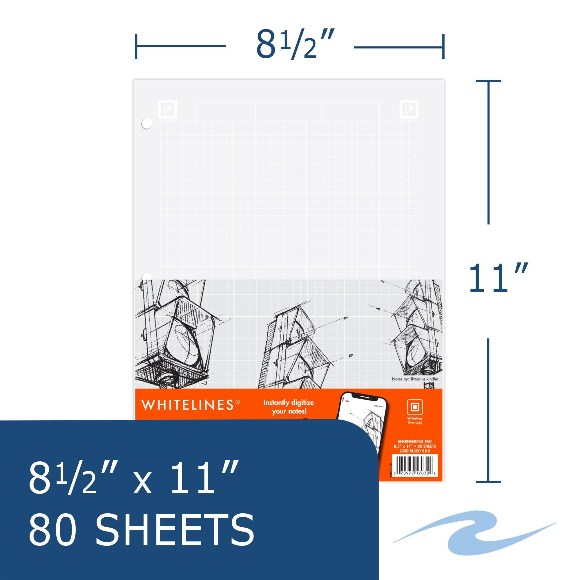 Whitelines Engineering Graph Ruled Pads - Premium 20# Gray Paper, 11