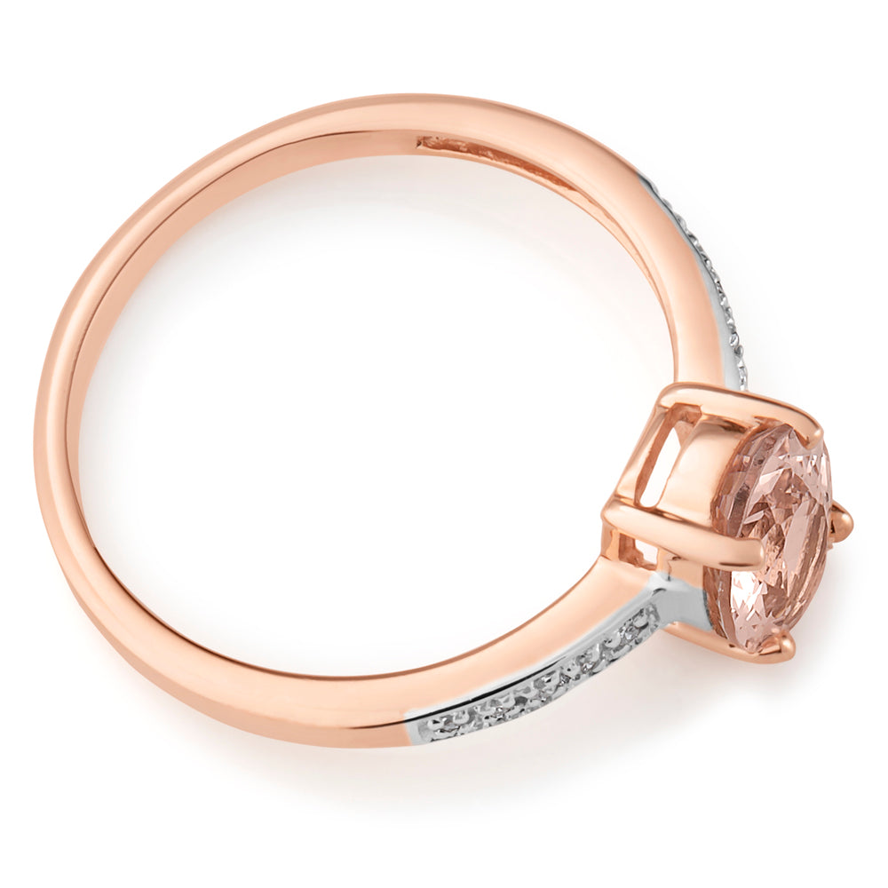 9ct Rose Gold Morganite & Diamond Ring for Women - Elegant Engagement, Wedding, Anniversary Jewelry Gift - Perfect for Romantic Occasions