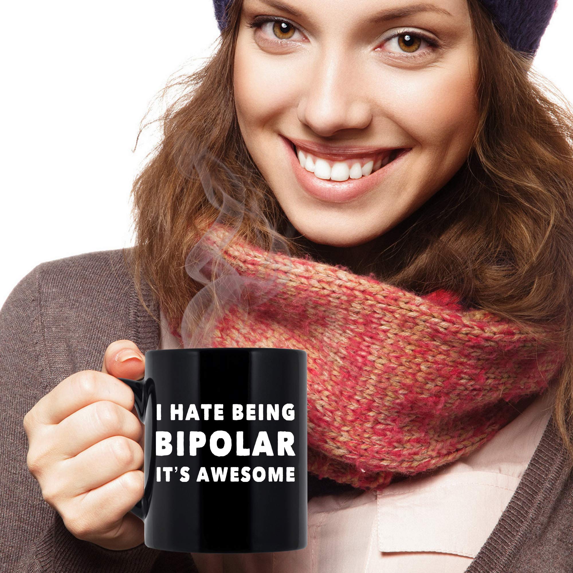 Funny Bipolar Coffee Mug - 'I Hate Being Bipolar It's Awesome' 11oz Black Ceramic Cup - Perfect Gift for Women & Men - Great for Office, Home Use & Mental Health Awareness