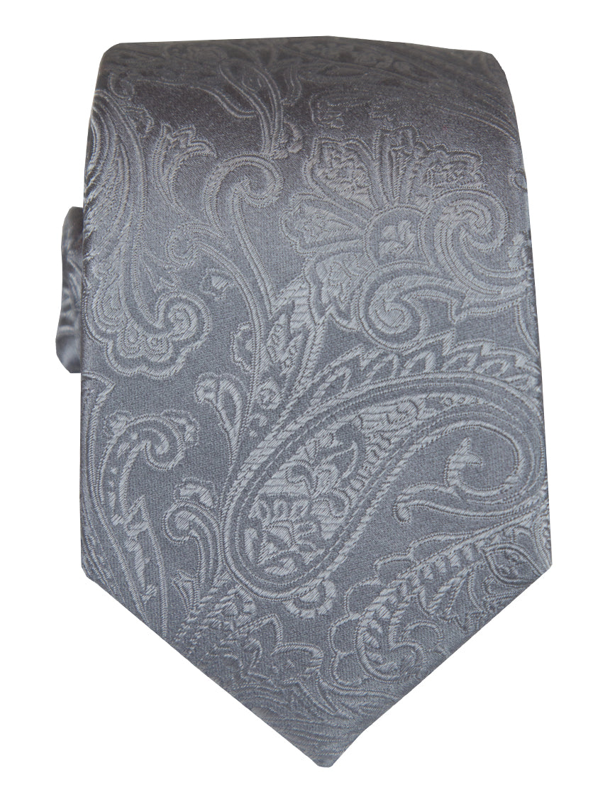 DÉCLIC Classic Paisley Tie for Men - Elegant Gray Silk Necktie for Business, Wedding & Formal Occasions