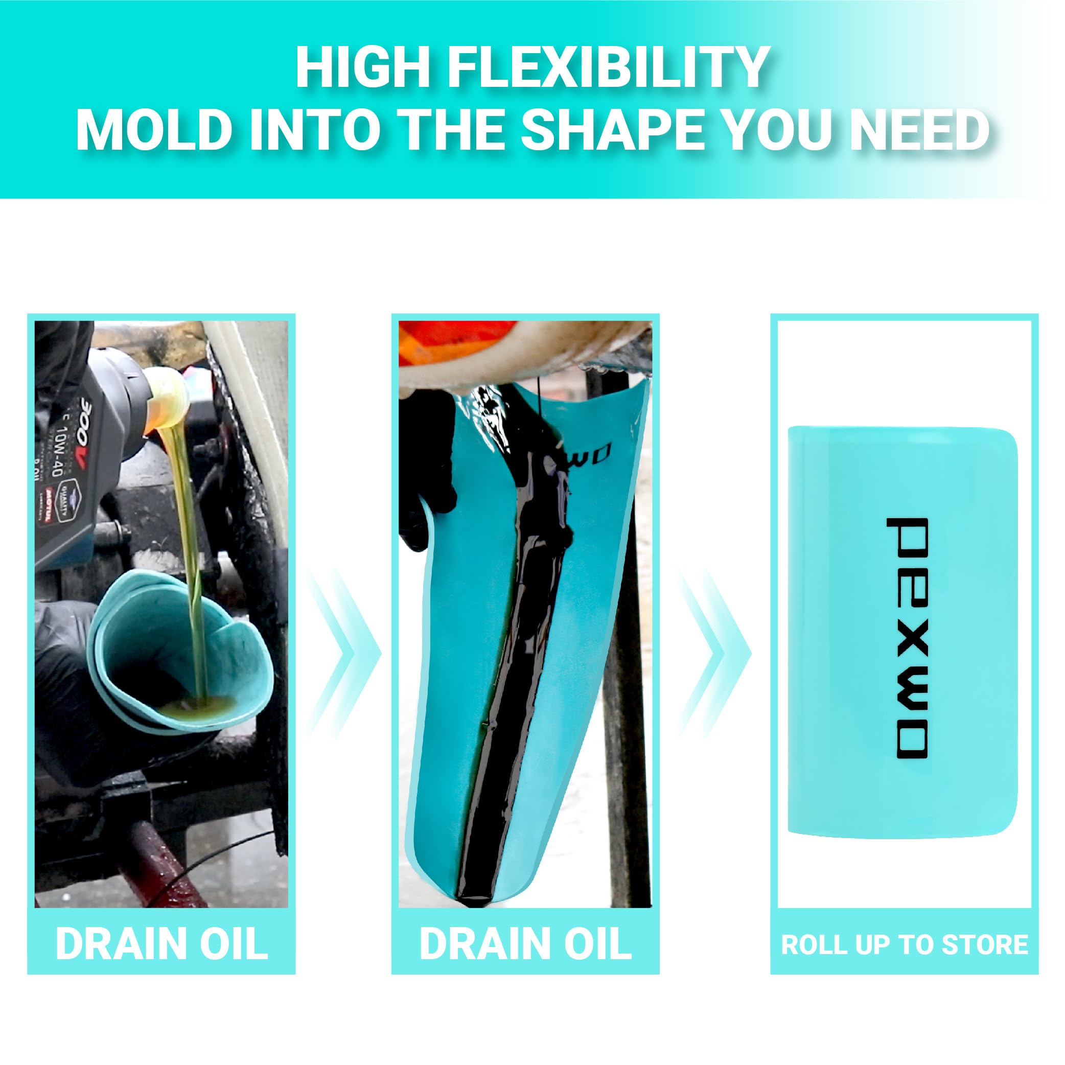 Flexible Oil Funnel Reusable - Spill-Free Oil Change Tool for Car, Motorcycle & Lawn Mower - Foldable & Flexible Drain Funnel for Easy Oil Draining & Filling (Blue) - Perfect for DIY Auto Maintenance & Garage Use