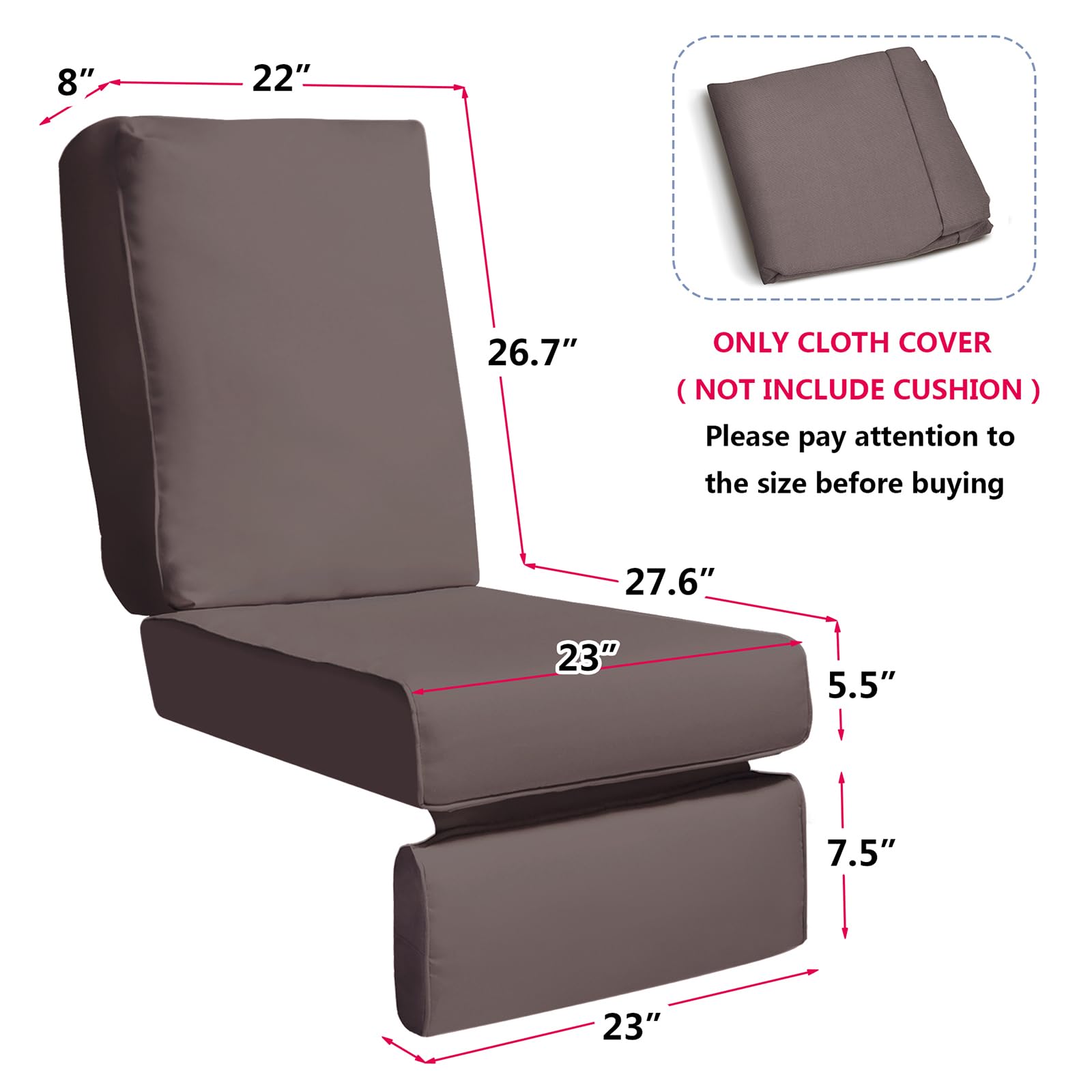 Outdoor Recliner Chair Replacement Cushion Cover - Washable, UV & Fade Resistant, Water Repellent (Cushion Not Included) - Perfect for Patio Furniture, Deck Chairs & Poolside Lounging