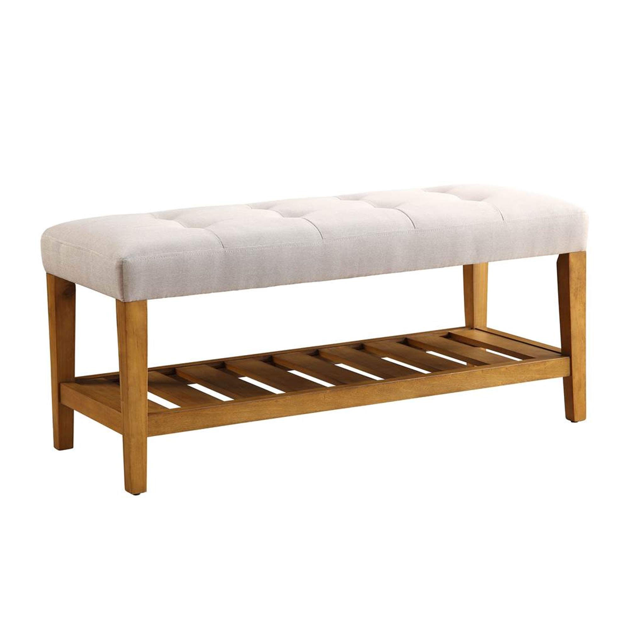 Benzara Gray and Brown Tufted Wooden Bench - Stylish Upholstered Entryway Seating for Hallway, Living Room, or Bedroom