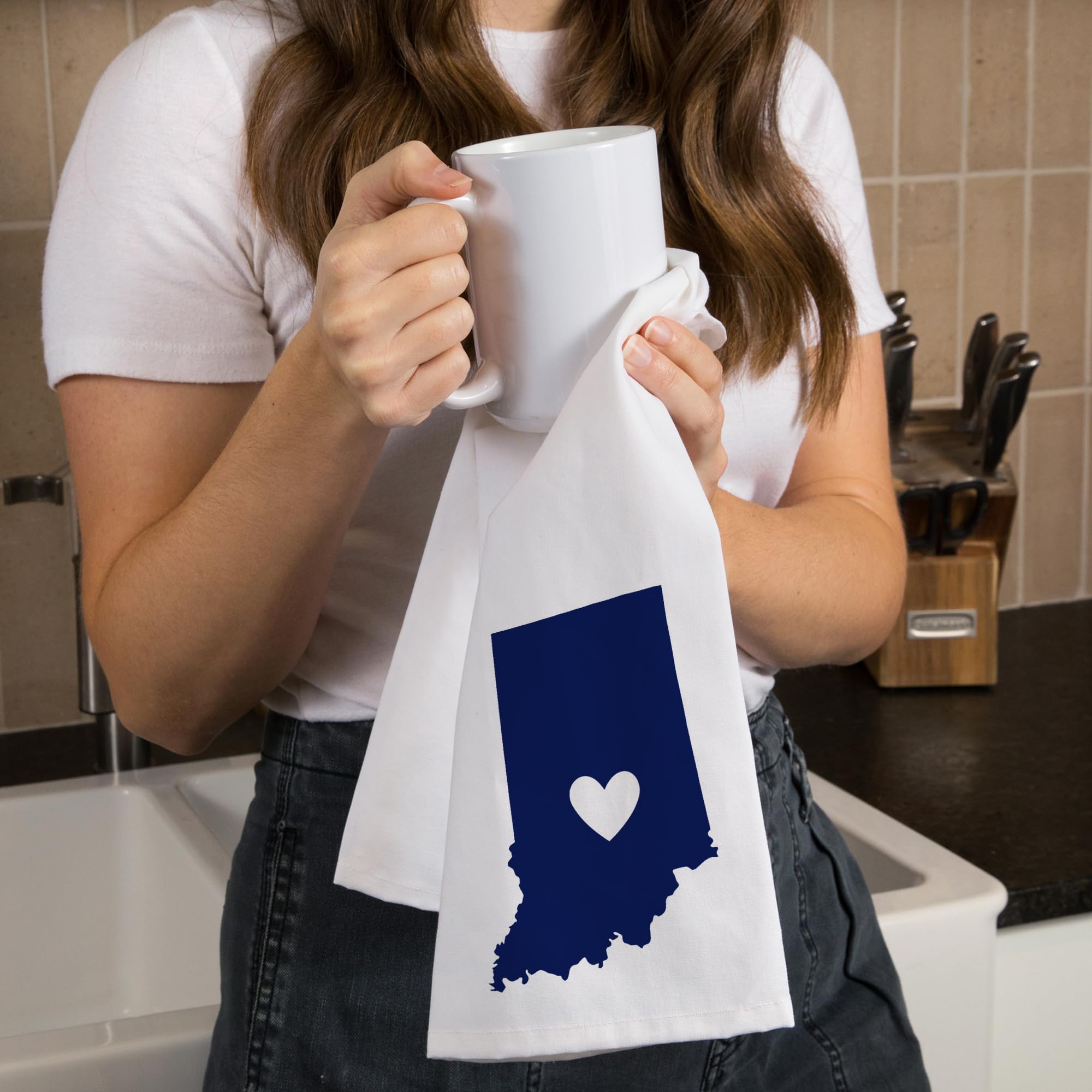 Lantern Press Indiana State Outline and Heart Cotton Tea Towel - 100% Cotton Decorative Hand Towel for Kitchen, Home Decor & Gifts - Perfect for Dish Drying, Wall Art, and Housewarming Presents