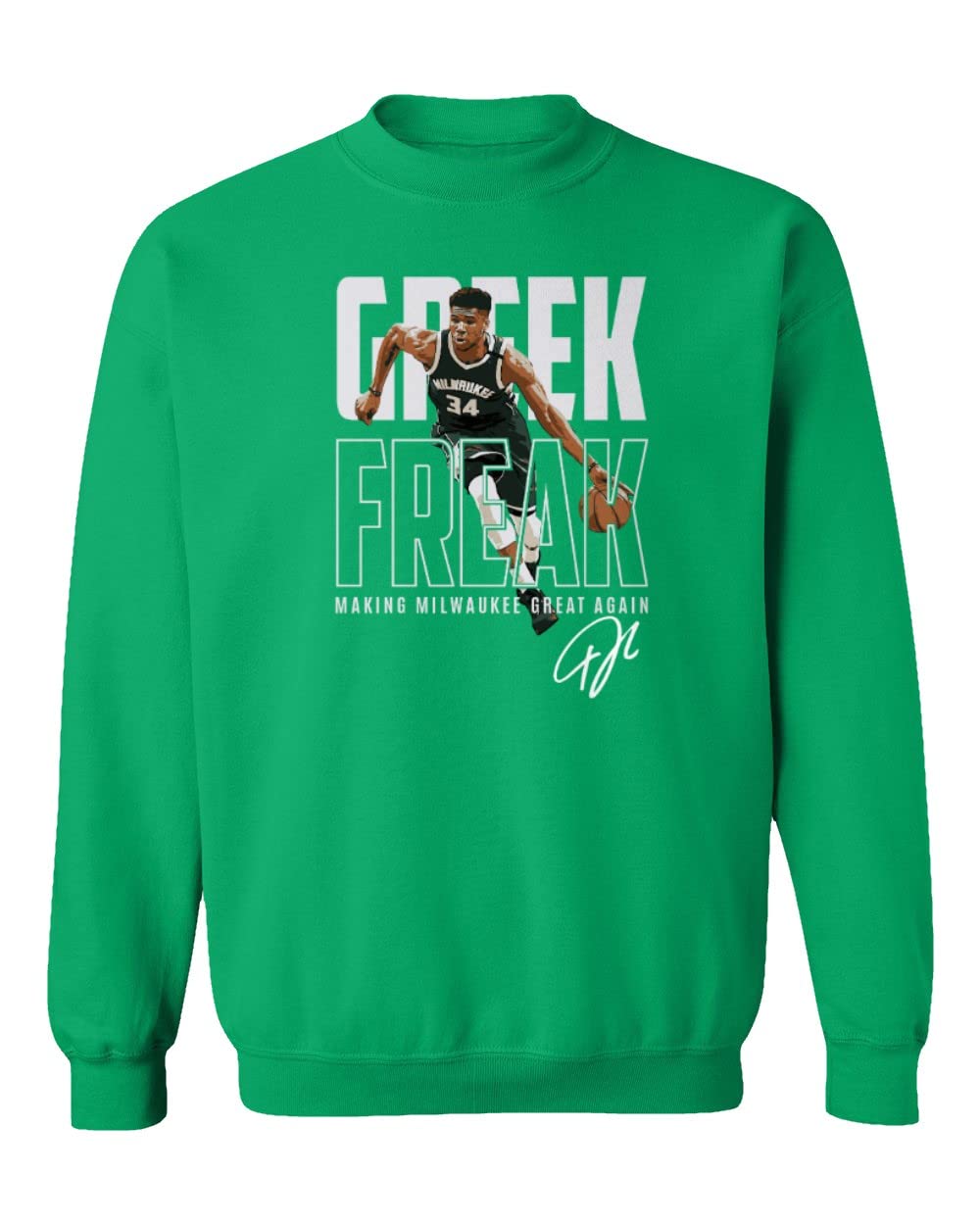 Milwaukee Bucks Giannis Antetokounmpo Fan Gear - Green Unisex Crewneck Sweatshirt (Medium) | NBA Basketball Game Day & Casual Wear