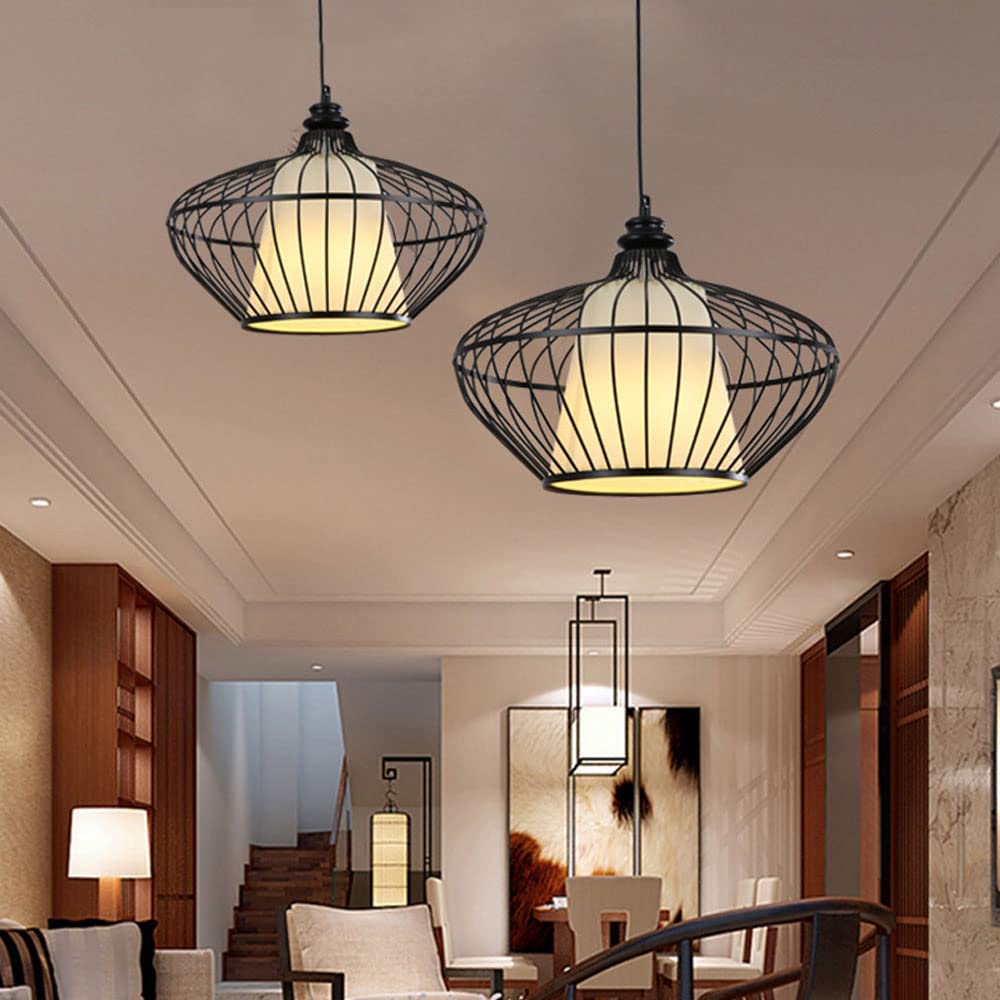Modern LED Chandelier - Creative Iron Birdcage Pendant Light with Fabric Shade for Dining Room, Bedroom or Bar Decor | Energy Efficient Ceiling Lighting Fixture | Perfect for Restaurant, Cafe and Home Decoration