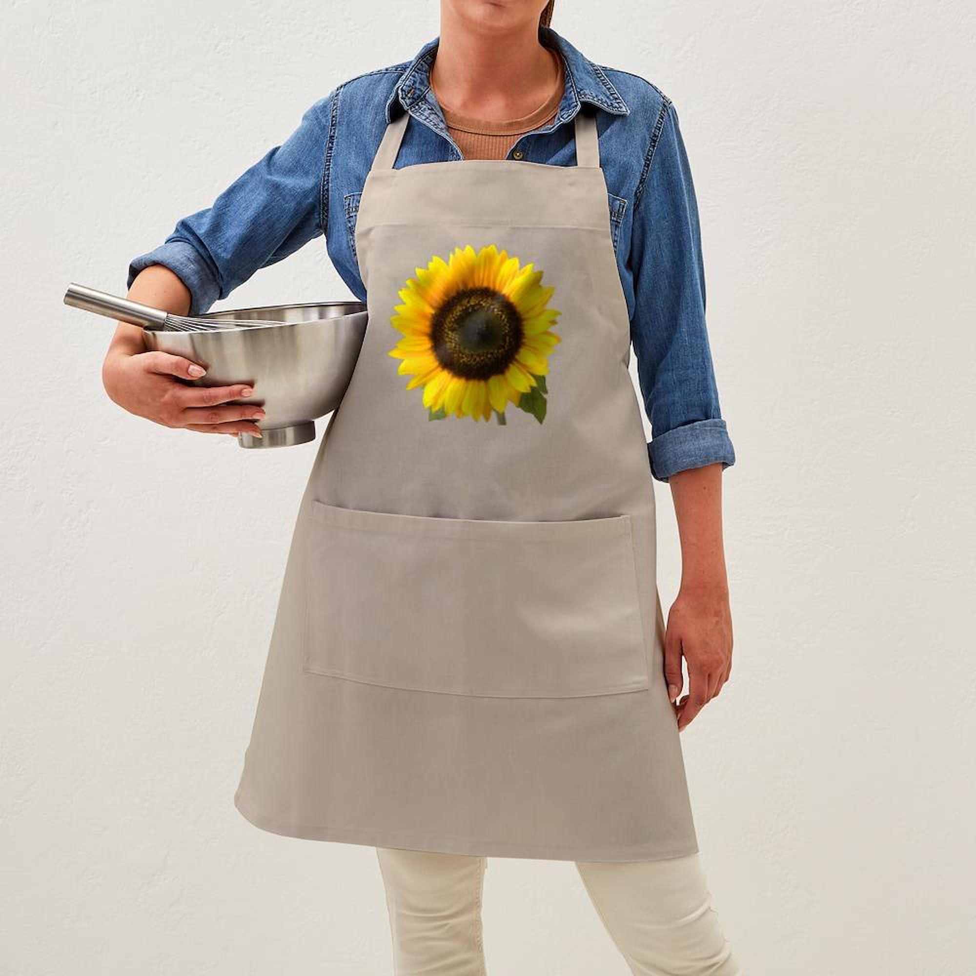 Sunflower Kitchen Apron with Pockets - Adjustable Grilling & Baking Apron for Women & Men - Perfect for Cooking, BBQ, Baking & Hosting Parties
