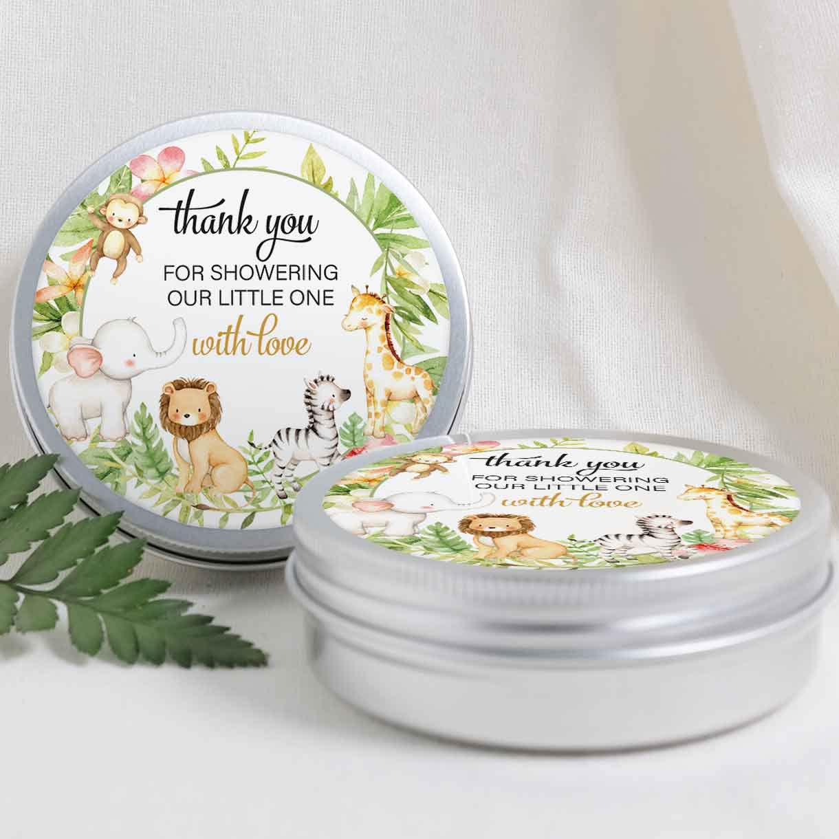 1.9 Inch Round Thank You Stickers for Baby Shower Party Favors - Cute Safari Animal Design - 60 Adhesive Labels for Gifts, Cards & Decorations