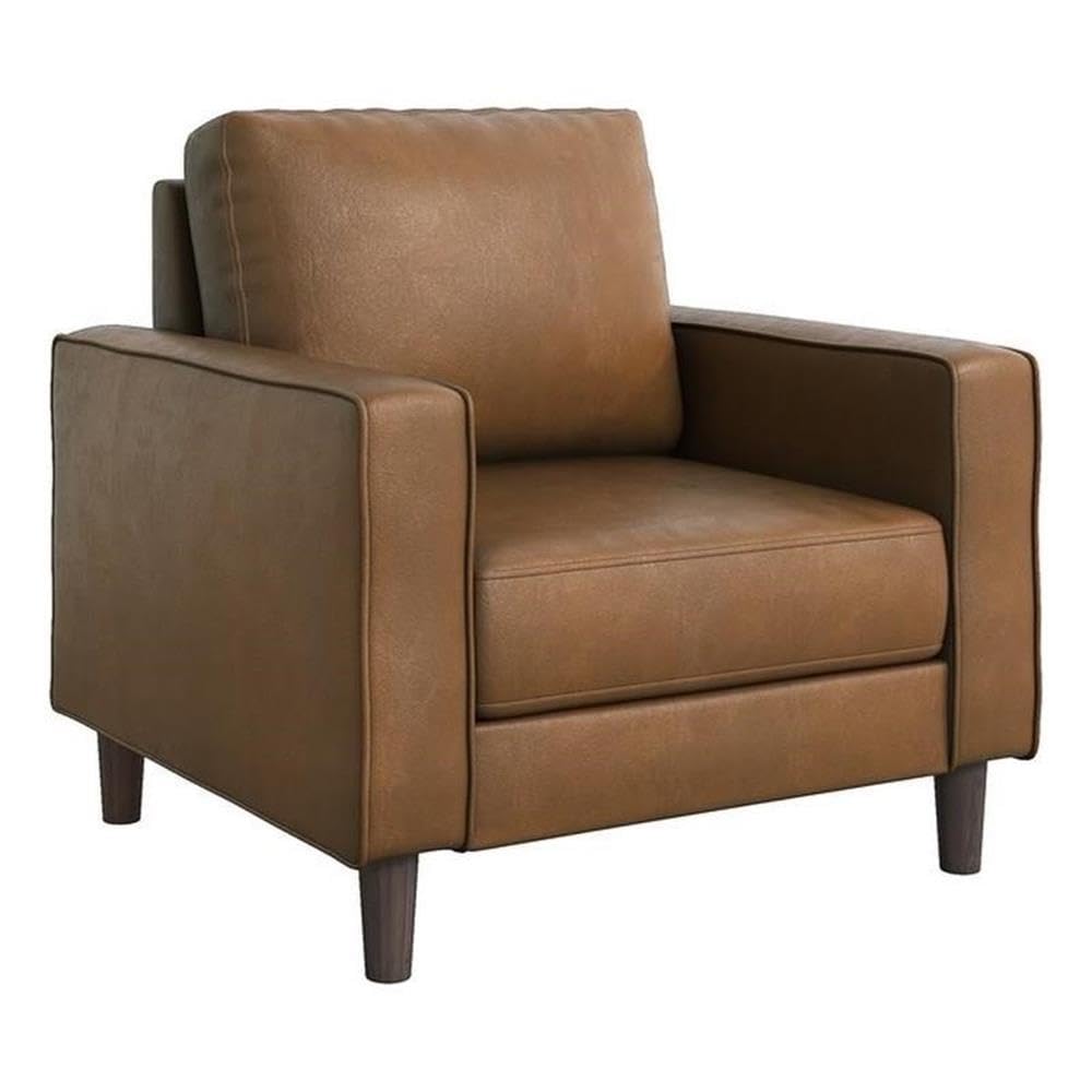 Lexicon Pratima Modern Living Room Chair - Brown Leather Upholstery for Comfortable Seating | Perfect for Home, Office & Lounge Decor