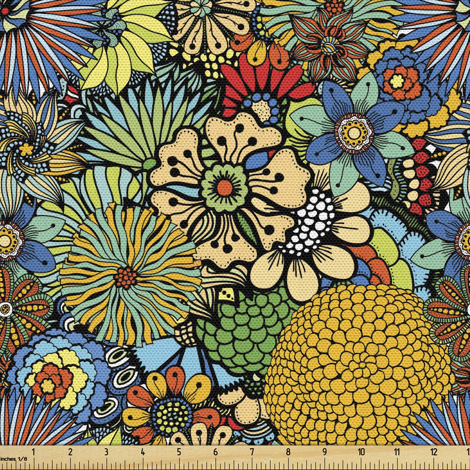 Ambesonne Whimsical Floral Doodle Fabric by The Yard - Funny Plants Summer Nature Design for Upholstery, Curtains & Home Decor - 10 Yards Multicolor Cotton Fabric - Perfect for DIY Projects, Pillow Covers & Crafting
