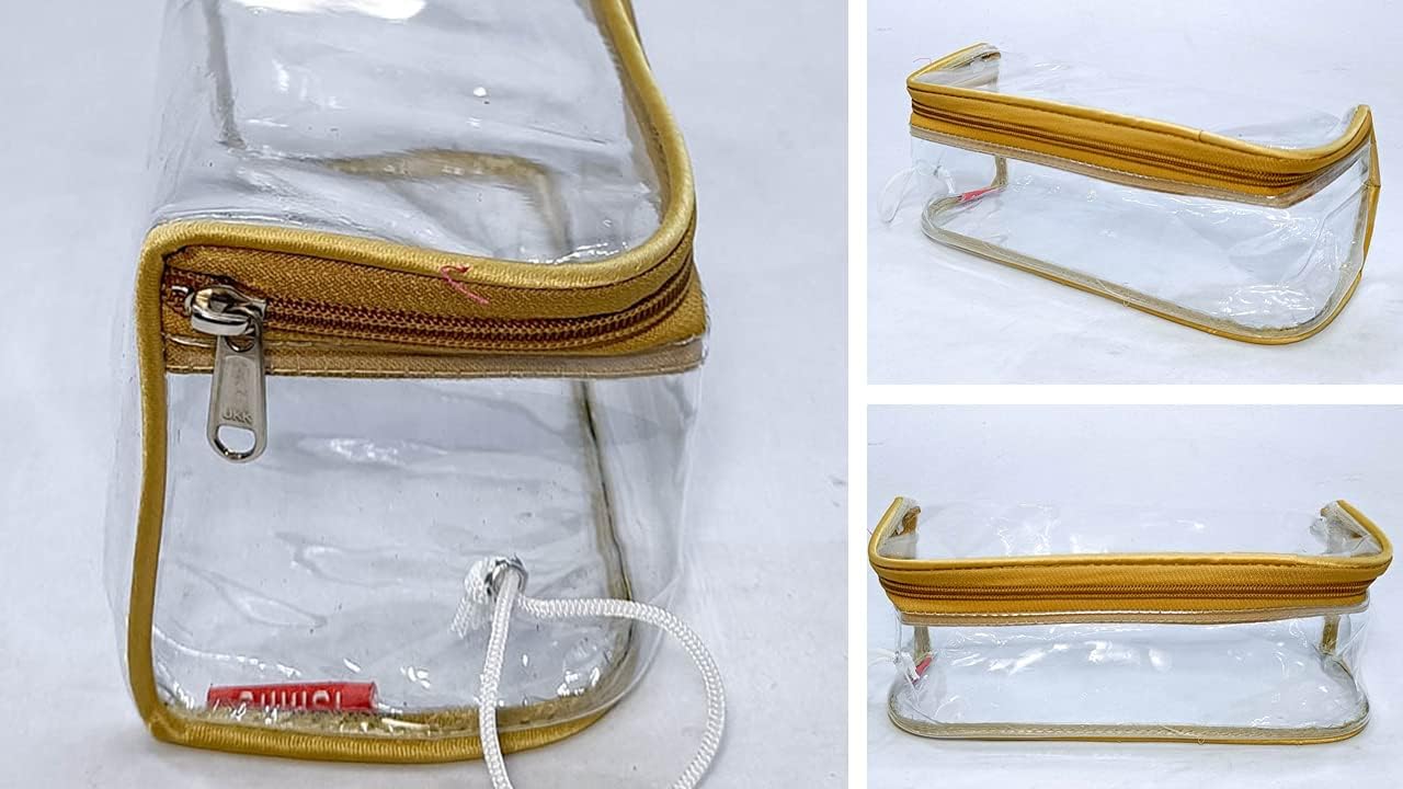 iShine Large Transparent & Gold Travel Zipper Pouch for Men & Women - Multipurpose Morning Organizer for Toiletries, Cosmetics & Travel Essentials (2-Pack) | Perfect for Airplane Carry-on, Gym Bag & Daily Use