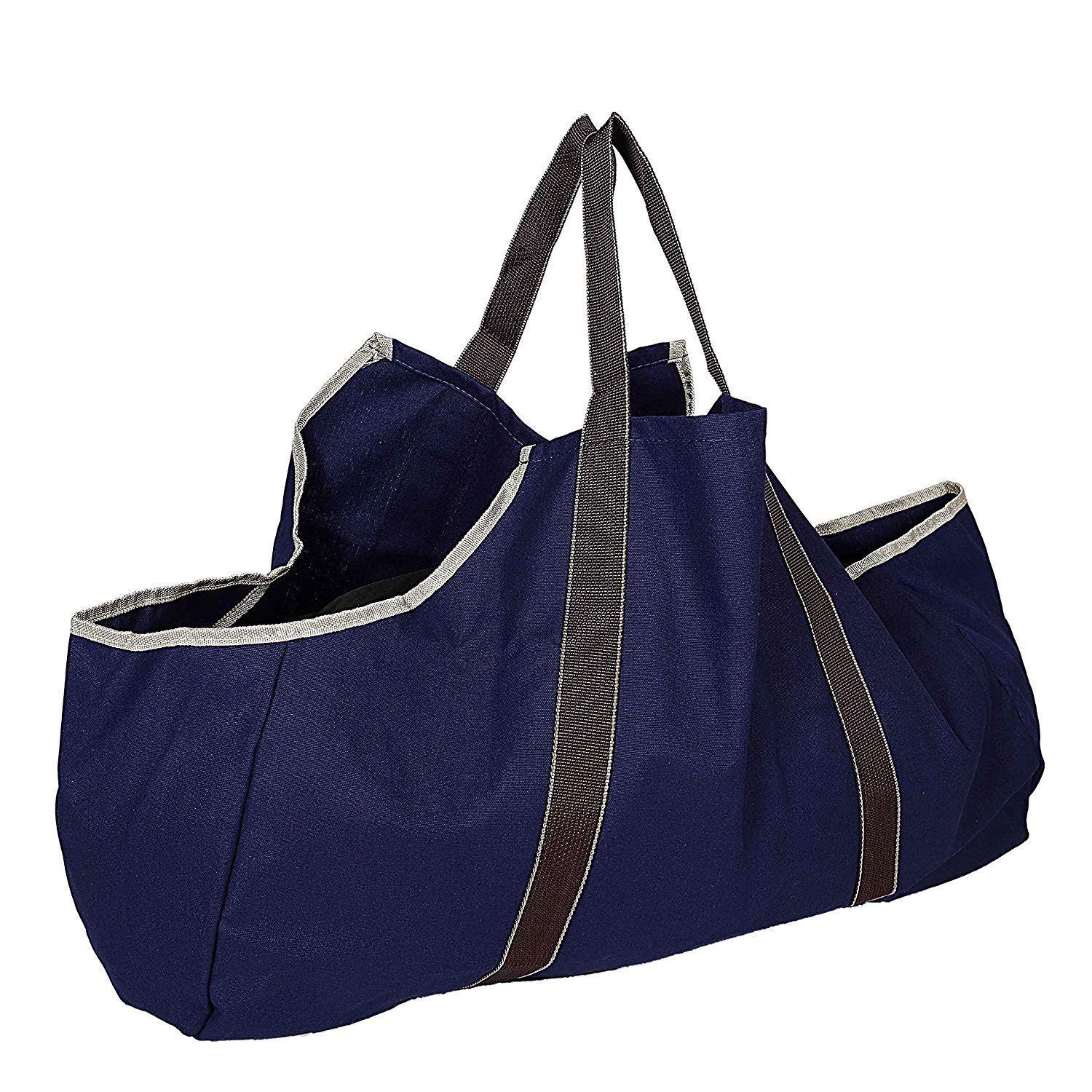 Durable Heavy Duty Canvas Firewood Log Carrier Tote Bag for Fireplace & Wood Stove - Dark Blue | Perfect for Camping, Firewood Storage & Outdoor Fire Pit Accessories