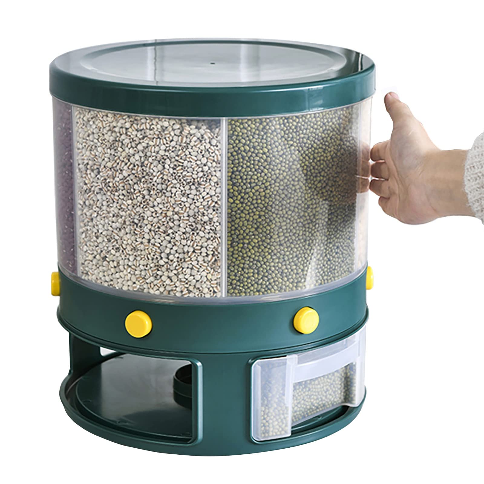 ZJFSX 6-Grid 22lbs Rotating Rice Dispenser - Airtight Grain Storage Container with Transparent Lid for Rice, Beans, Snacks & Pet Food - Perfect Kitchen Organizer for Pantry, Countertop & Food Preservation (Green)