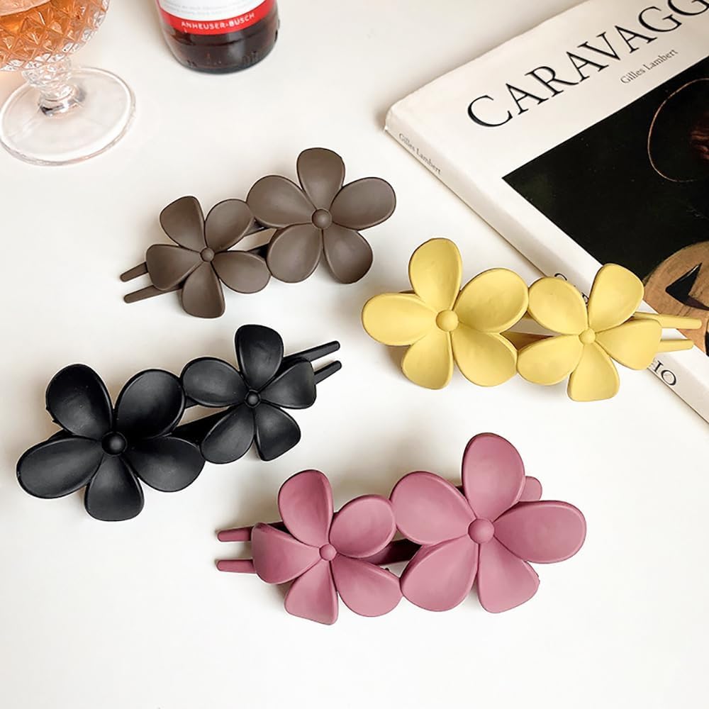 CIILPMAX Matte French Hair Barrettes - 4 Pack Floral Hair Clips for Women, Non-Slip Hair Claw Clips, Elegant Hair Accessories for Girls, Wedding, Party & Everyday Use