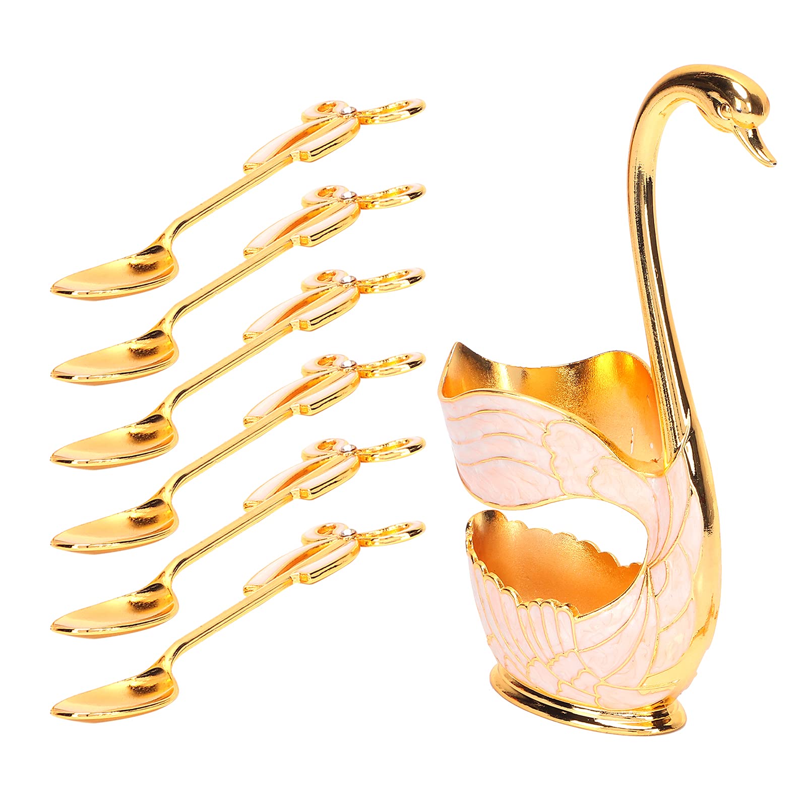 Golden White Dessert Spoon Set - Durable Fruit Spoons for Parties, Holidays, Christmas, Birthday Celebrations & Home Use - Perfect for Ice Cream, Cake, Desserts & Fruit Serving