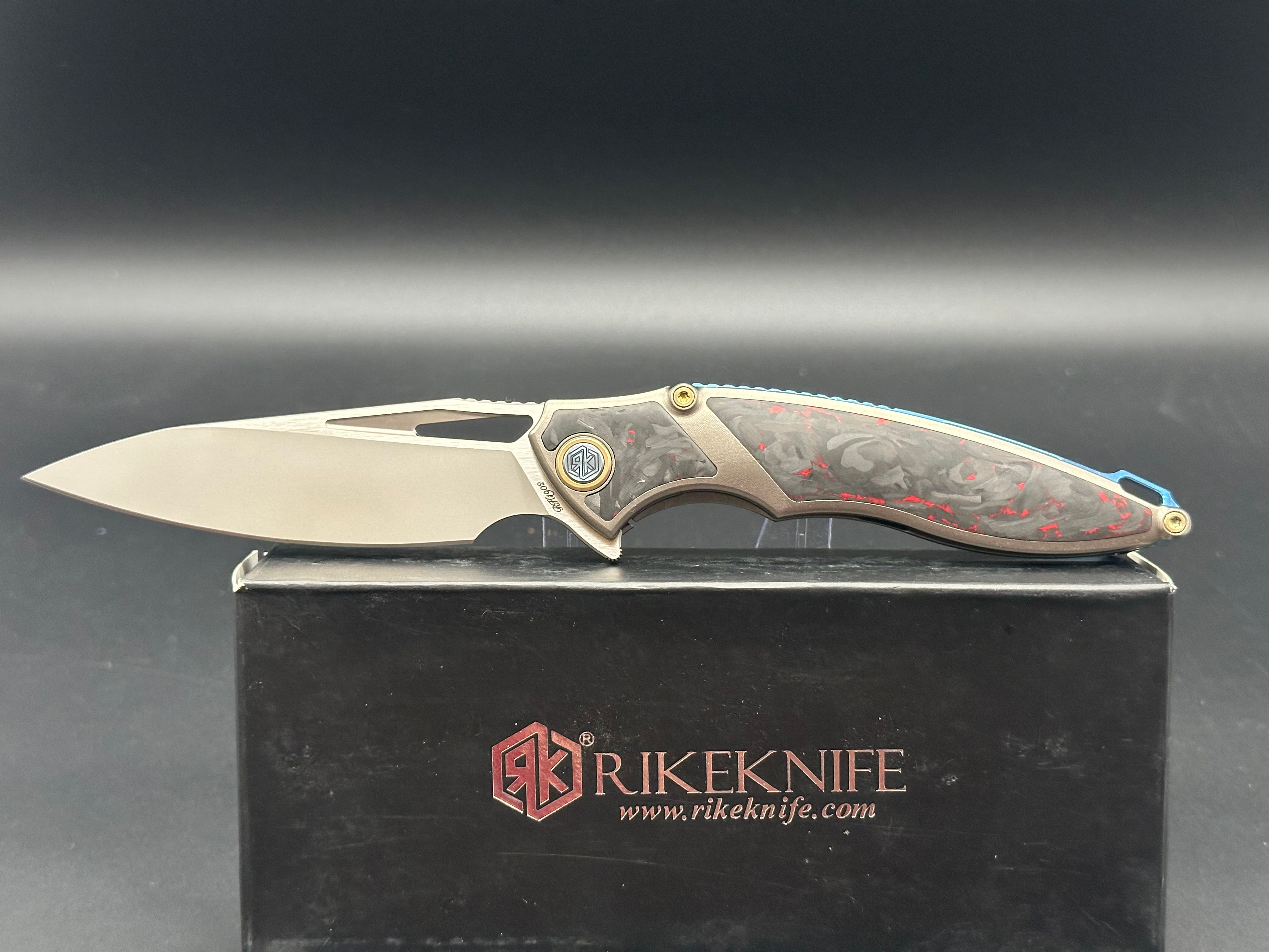 Rike Knife 1902 RCF - Titanium Frame & Red Carbon Fiber Scales with M390 Blade - Premium EDC Folding Knife for Outdoor, Camping, and Survival
