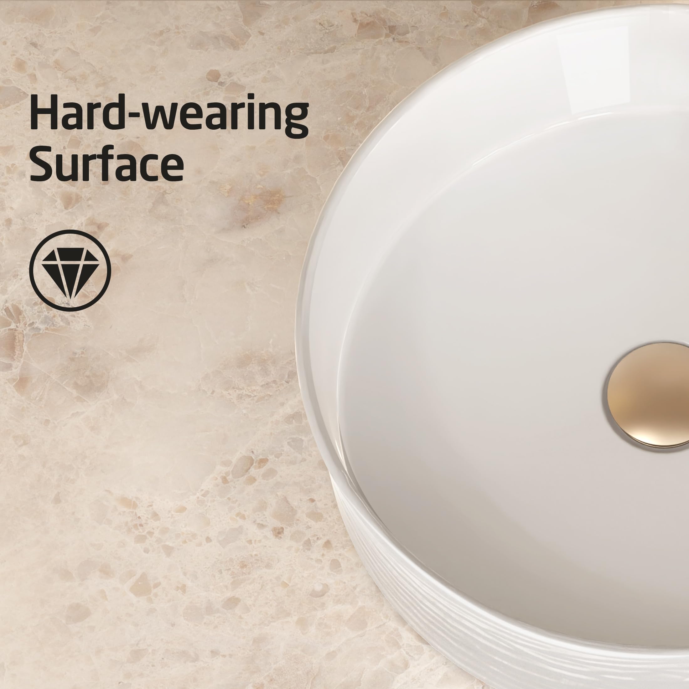 KES 15.8 Inch Round White Ceramic Vessel Sink for Bathroom Vanity - Above Counter RV Countertop Bowl (BVSC138) - Perfect for Modern Home, Hotel & RV Bathroom Renovations