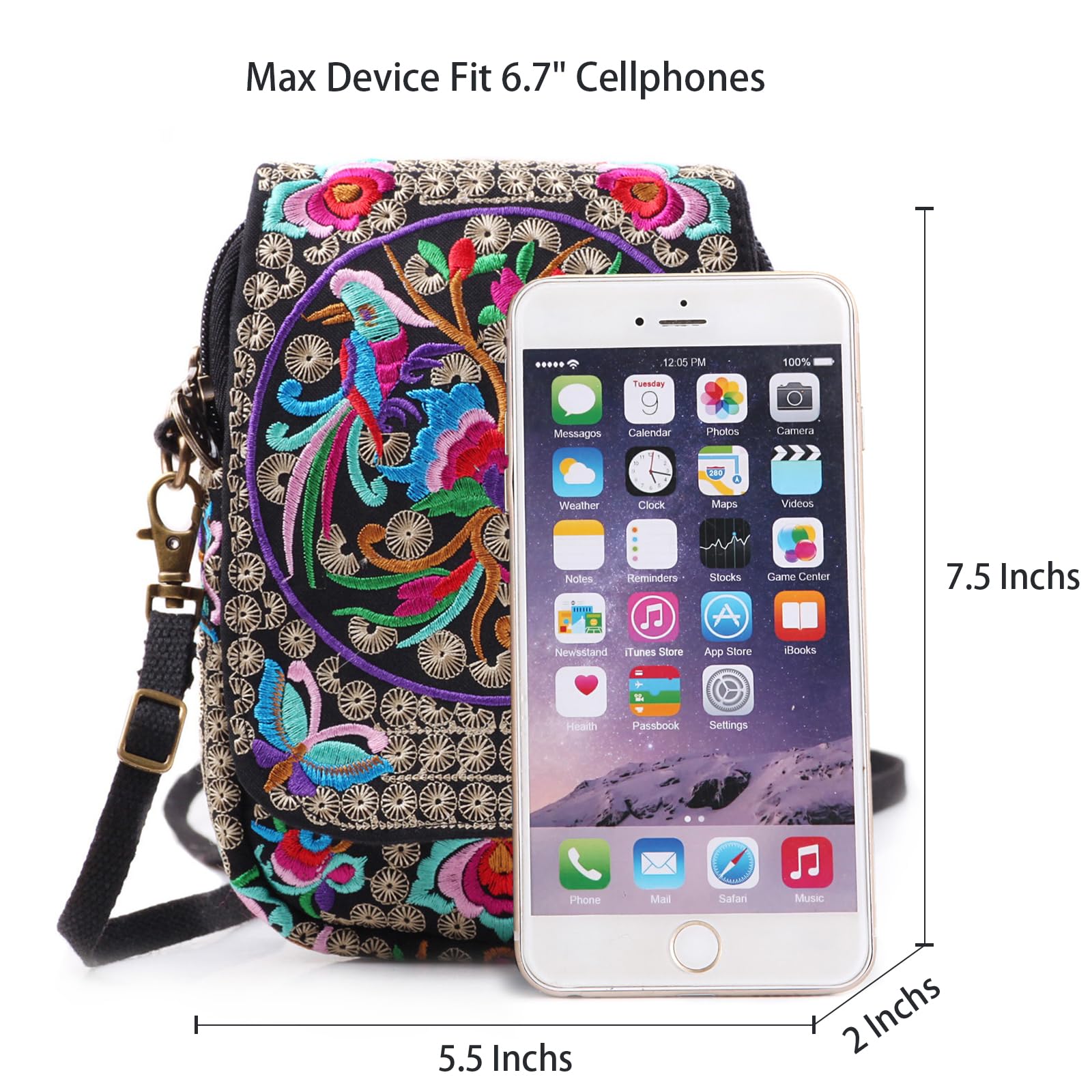 Floral Embroidery Canvas Crossbody Bag for Women - Stylish Messenger Purse with Phone Pouch | Perfect for Daily Use, Travel & Shopping