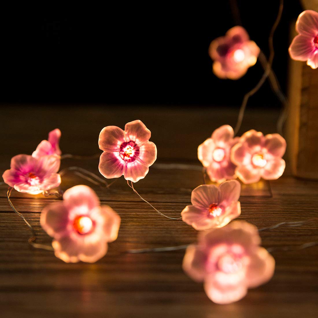 Pink Cherry Blossom Fairy String Lights - 10ft 30 LED Battery Operated Flower Lights for Bedroom, Garden, Wedding & Party Decor | Indoor Outdoor Christmas, Spring & Kids Room Decoration | Romantic Ambiance Lighting for Special Occasions