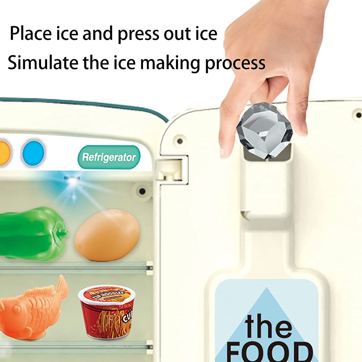 Kids Pretend Play Kitchen Set - Refrigerator with Ice Dispenser, Music & Lights | Toy Kitchen Accessories for Boys & Girls | Perfect for Role Play, Birthday Gifts & Early Learning