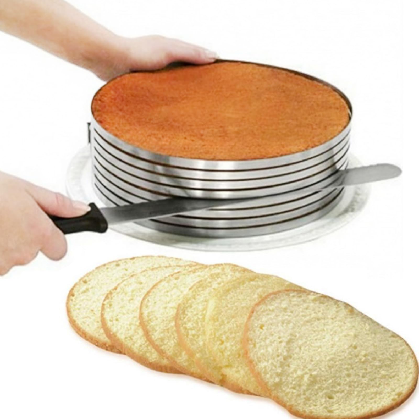 4-Piece Professional Cake Decorating Kit - Adjustable 6-12 Inch Cake Leveler, Stainless Steel Ring Mold, Cake Lifter & Serrated Knife for Perfect Layer Cakes | Ideal for Birthday, Wedding & Bakery Use