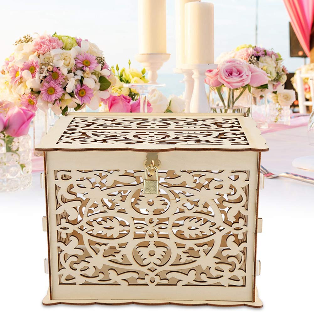 Elegant Wooden Gift Card Box with Lock & Sign - Large Wedding Card Holder for Money, Reception, Anniversary, Baby Shower, Birthday & Graduation Parties - Perfect for Special Occasion Decor & Keepsakes