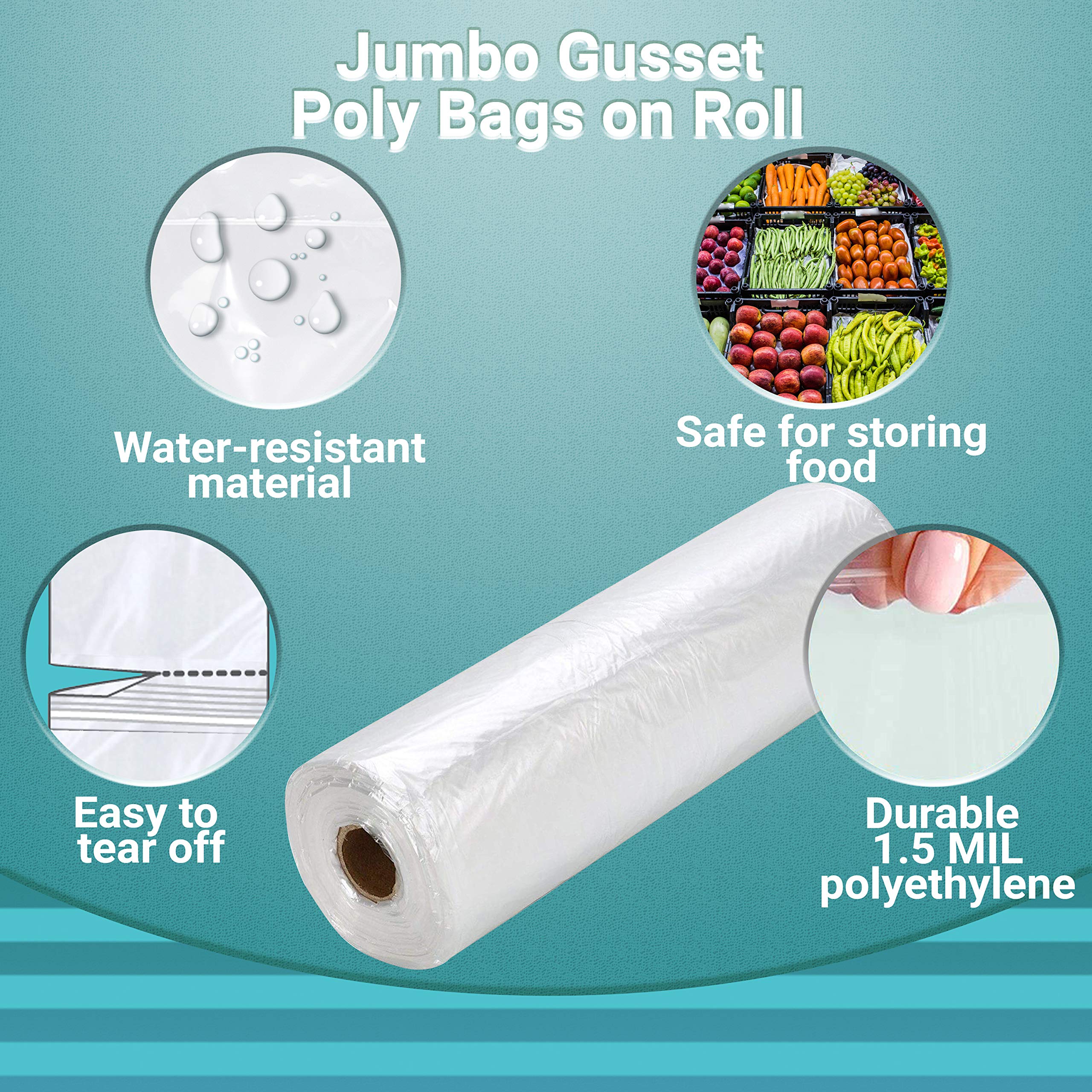 500 Jumbo Gusset Poly Bags on Roll 22