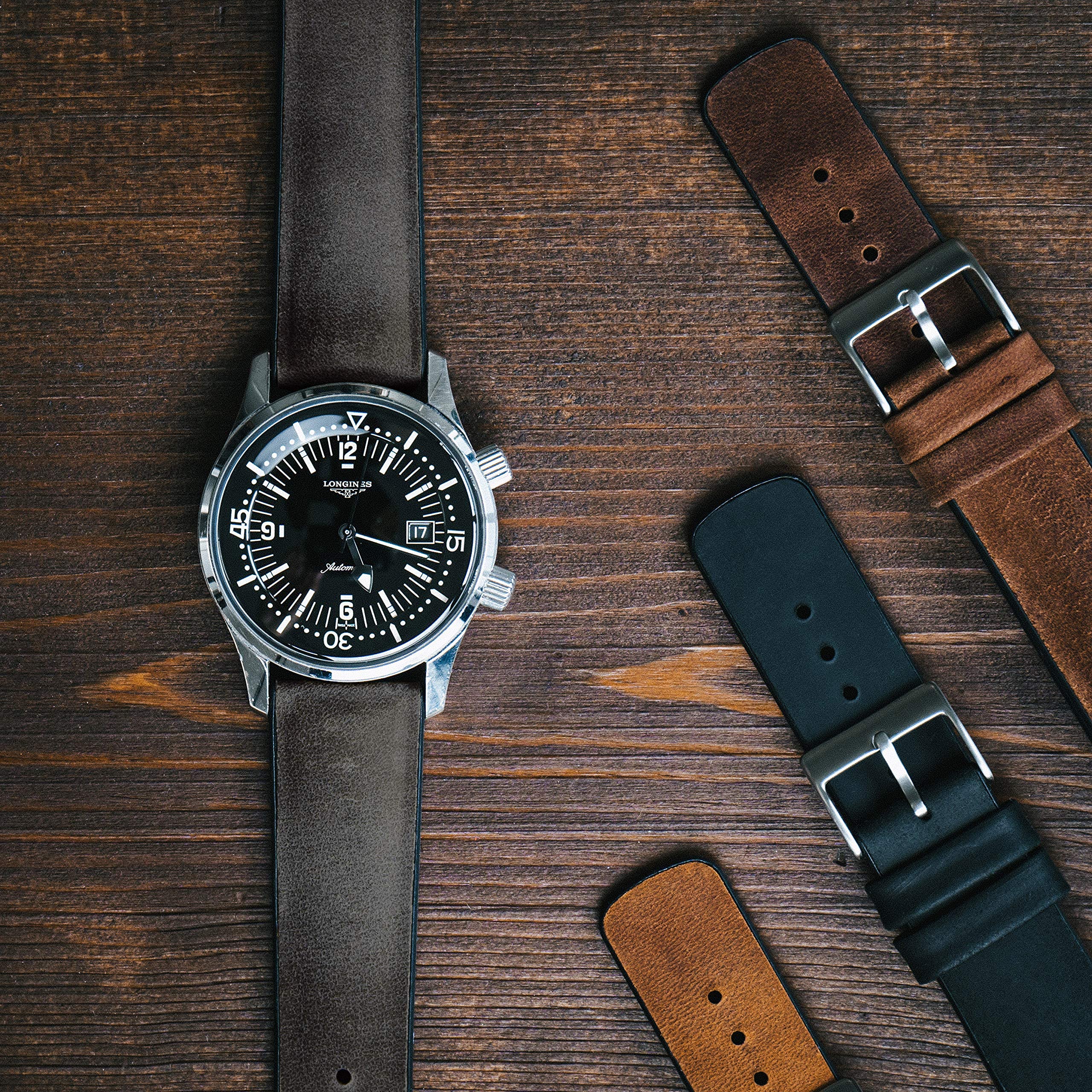 BARTON Leather Rubber Hybrid Watch Straps - Quick Release 18-22mm for Men & Women - Office & Outdoor Use