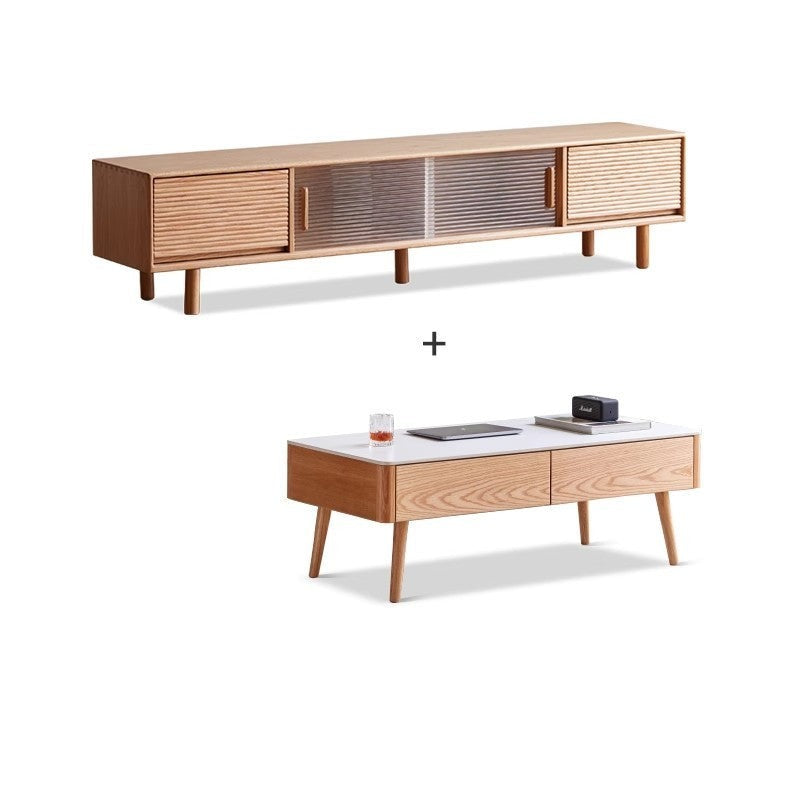 Solid Oak Wood TV Stand with Storage - Modern Entertainment Center for Living Room, Bedroom & Home Theater