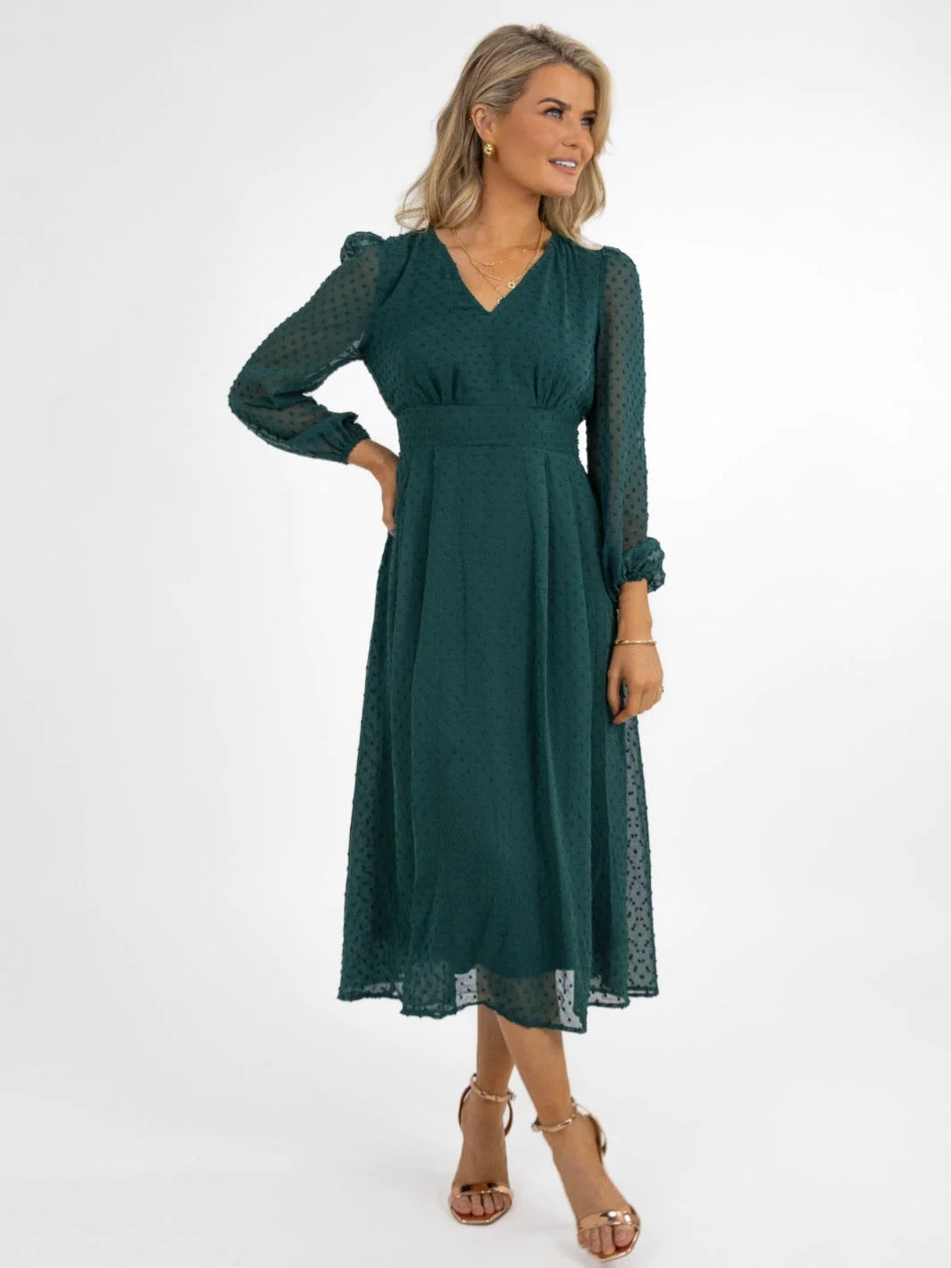 Elegant AUDREY MIDI DRESS in Green - Perfect for Casual Outings, Office Wear & Special Occasions